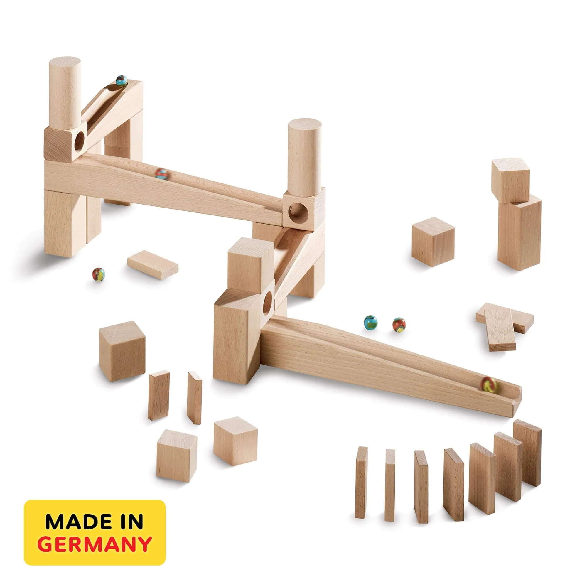 Marble Run Starter Set with Wooden Blocks, Ramps and Marbles