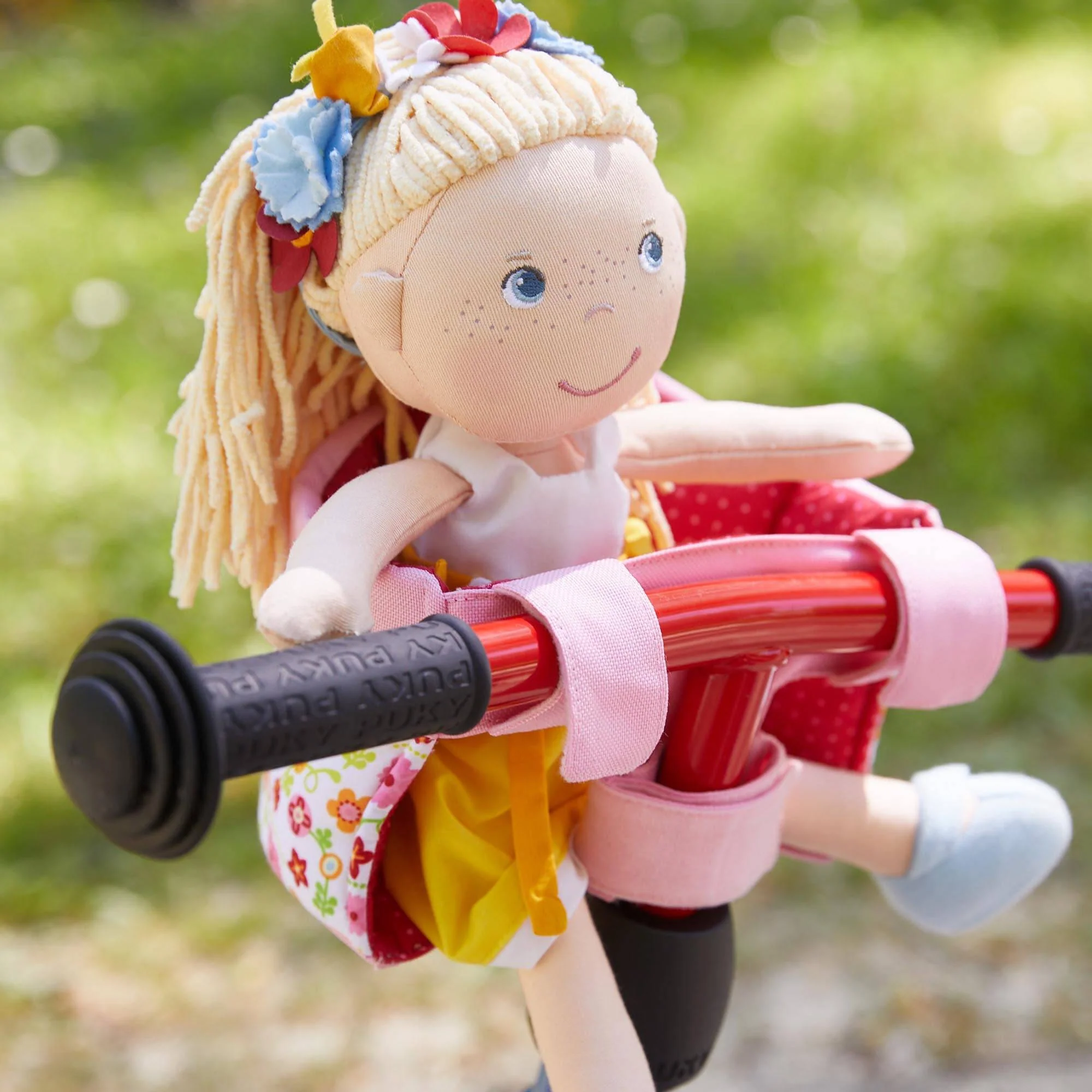 HABA Flower Meadow Doll Bike Seat with Hook and Loop Straps for Dolls