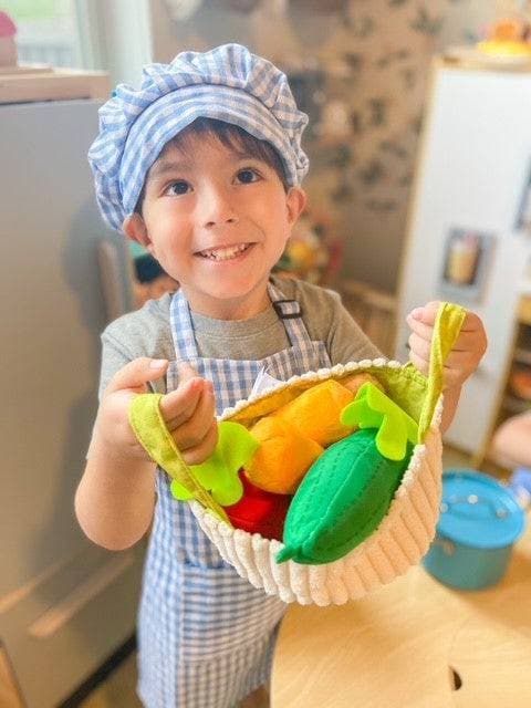 Vegetable Basket Soft Play Food Set with Fabric Handles