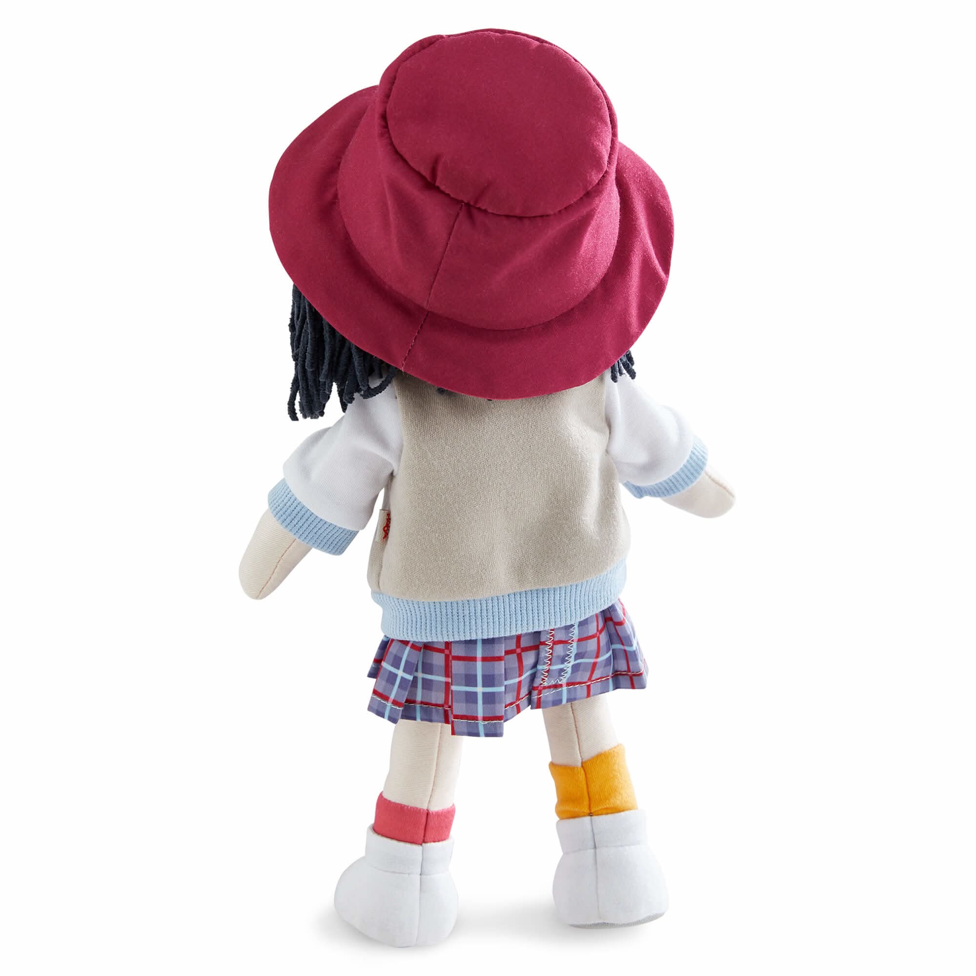 Yuki 12" 软体娃娃，配红色渔夫帽和格纹裙