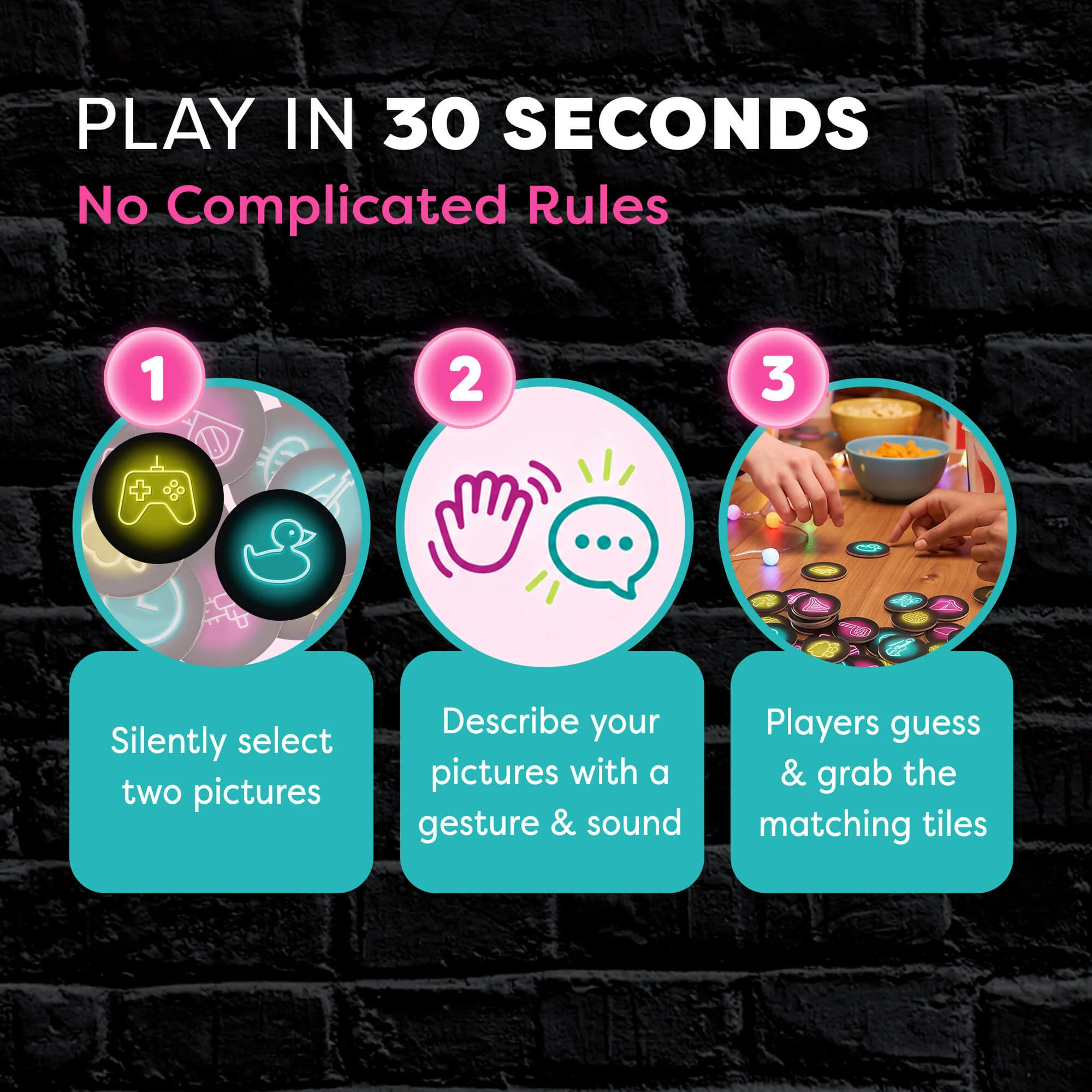 Let's Talk NEON Party Game with 50 Double-Sided Tiles