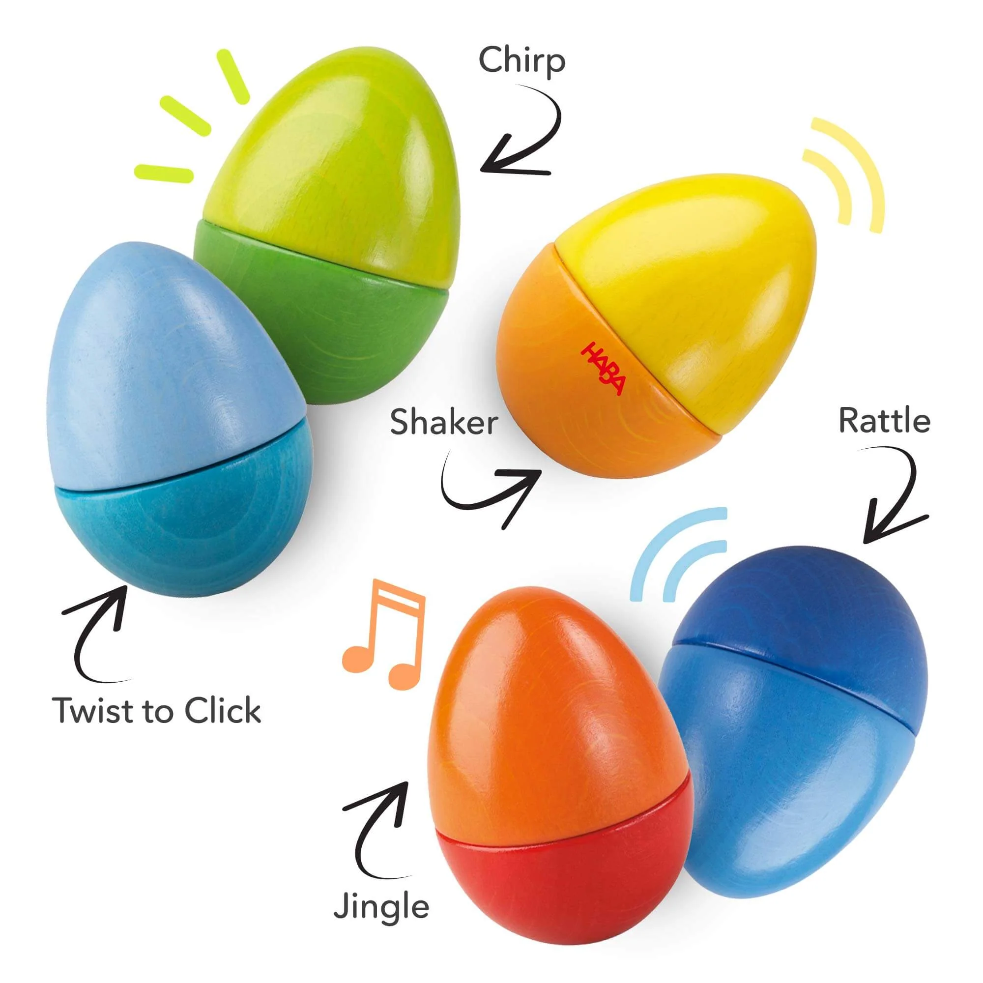 HABA Fun with Sounds Wooden Eggs Sensory Toy Set of Five