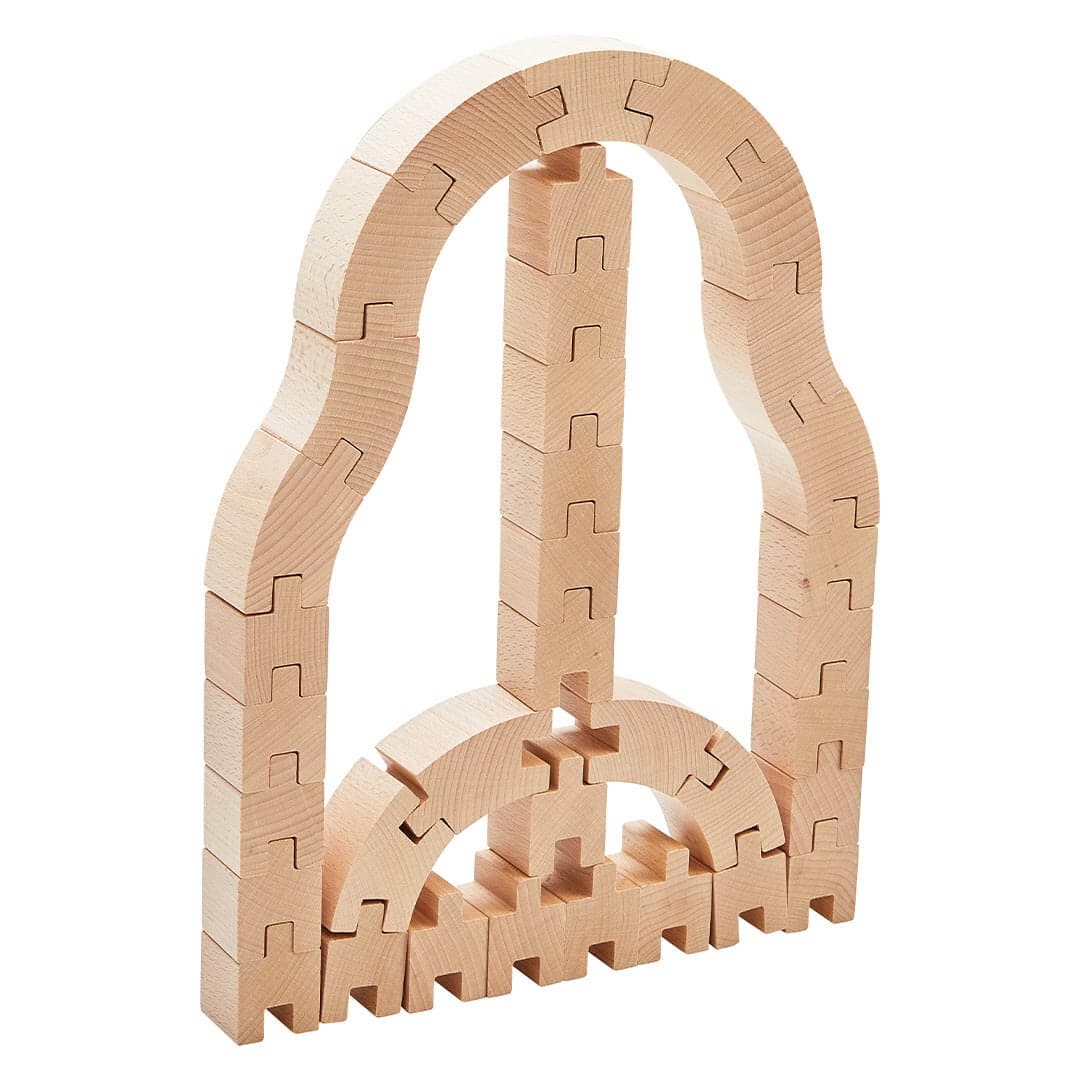 Interlocking Wooden Beech Blocks Construction Set for Curves and Arches