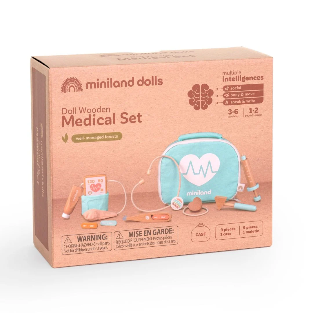 Wooden Doll-Sized Doctor Kit in Fabric Carry Case
