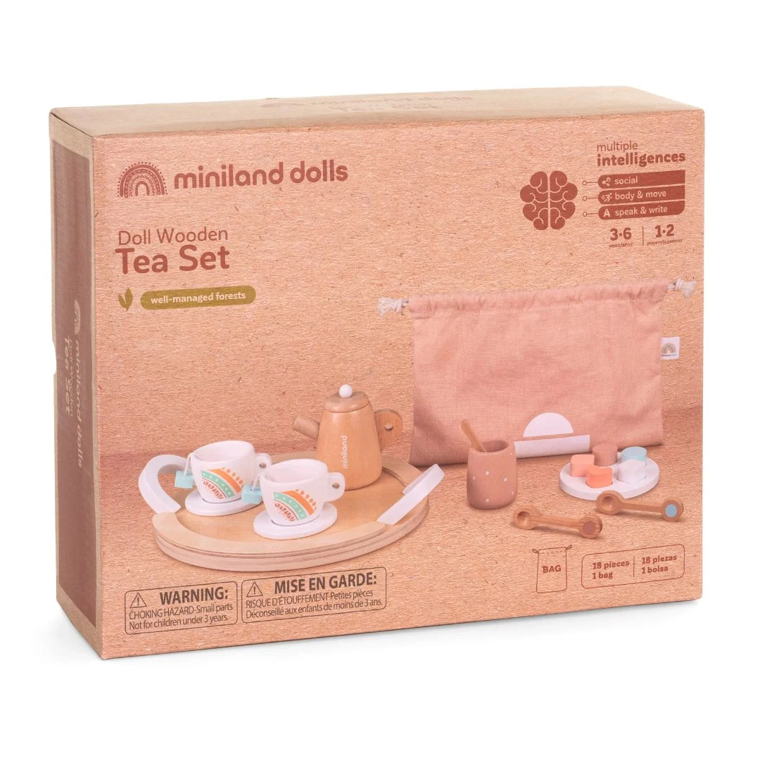 Wooden Doll-Sized Tea Set for Miniland Dolls