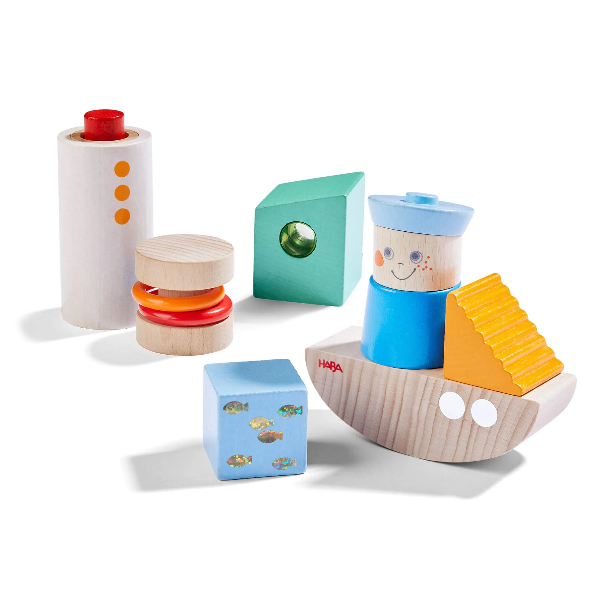Discovery Boat Wooden Building Blocks Set, 7-Piece Nautical Play