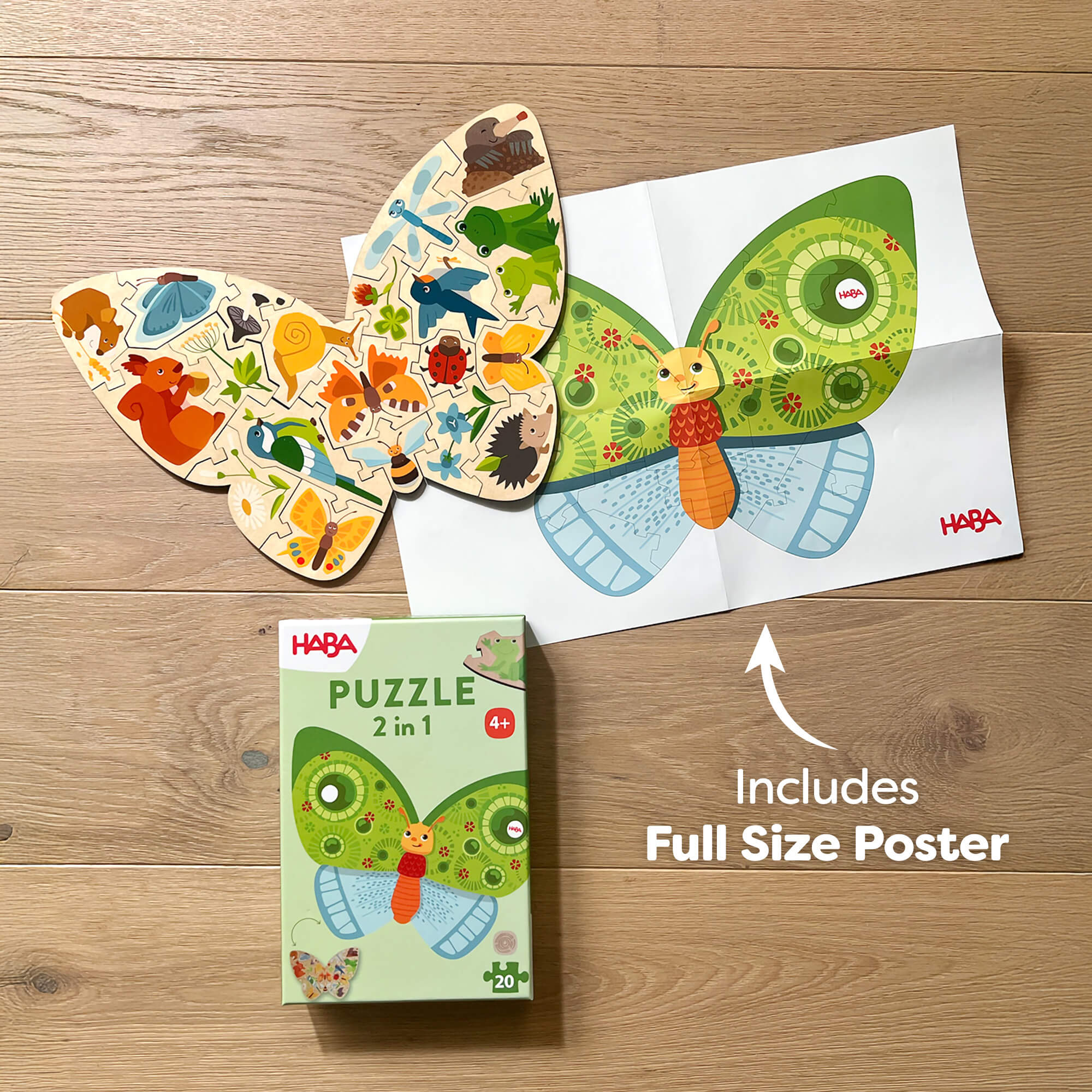 Butterfly 2-in-1 Wooden Puzzle with Double-Sided Pieces