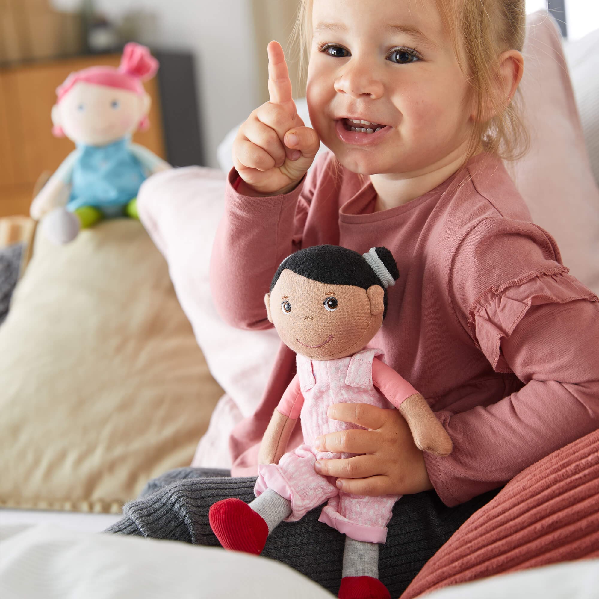 Snug Up Doll Rumbi: Soft Baby Doll with Removable Overalls and Pocket