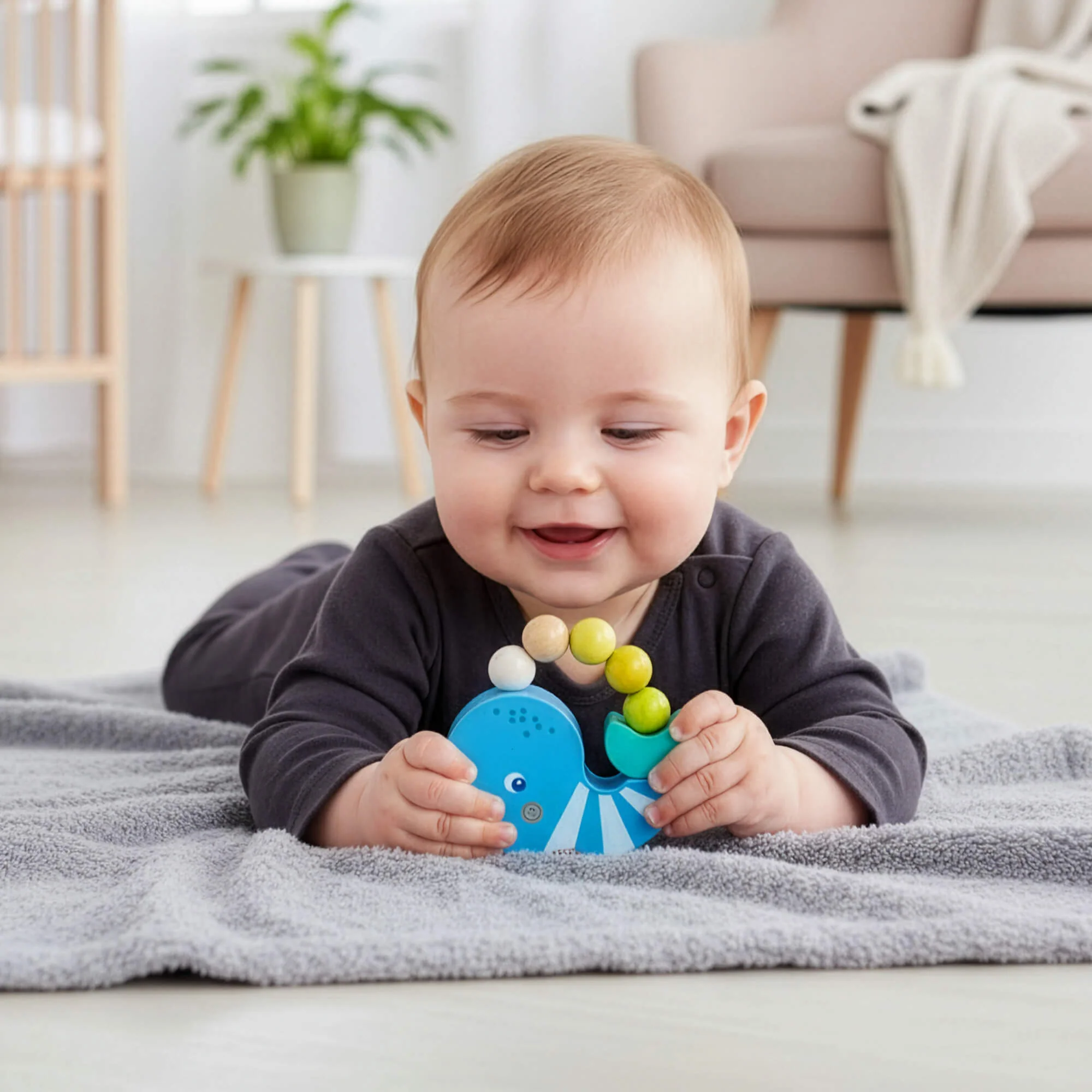 Wooden Whale Rattle & Grasping Toy for Babies