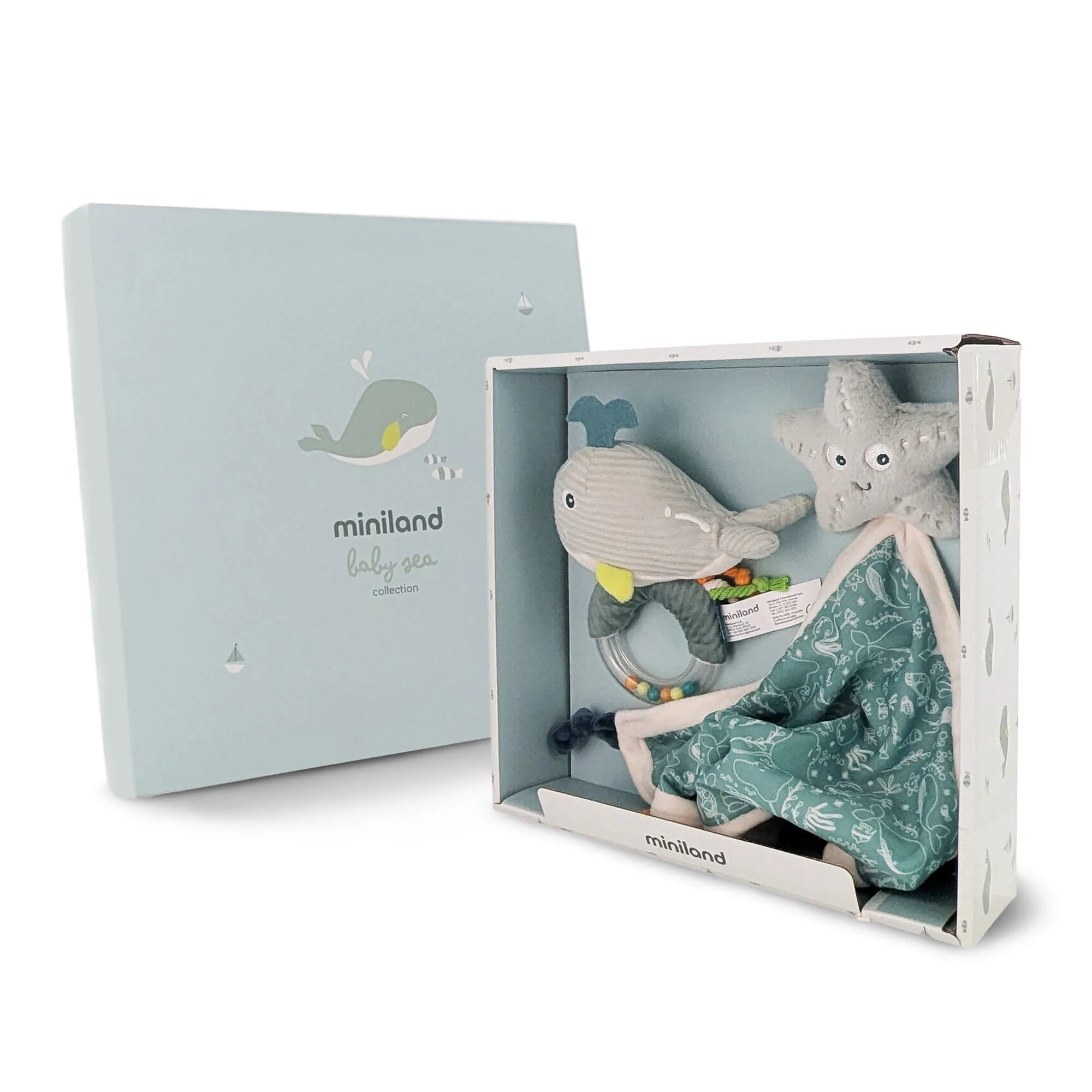 Miniland Ocean Baby Gift Set with Whale Rattle and Starfish Lovey