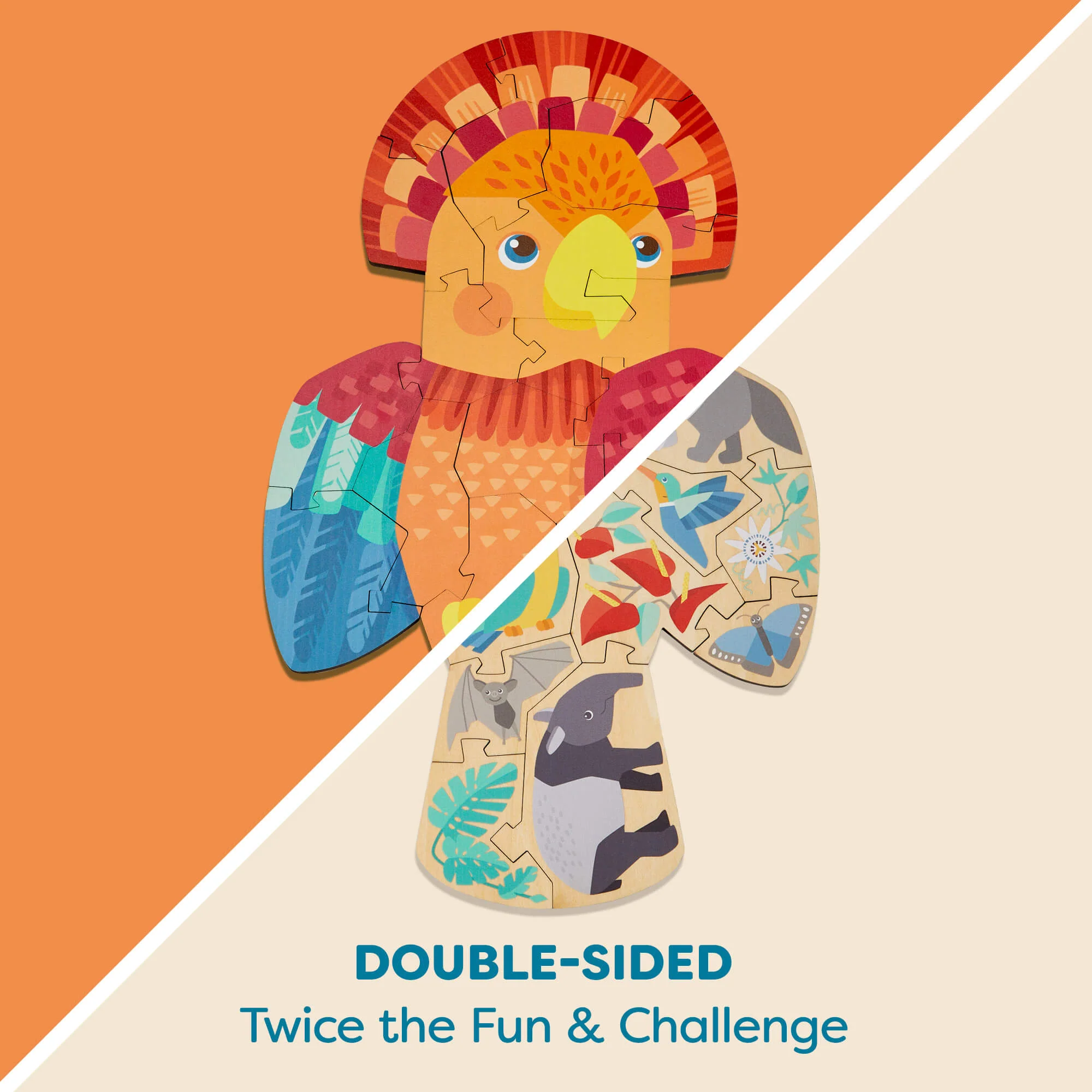 Parrot 2-in-1 Wooden Puzzle with 21 Double-Sided Pieces