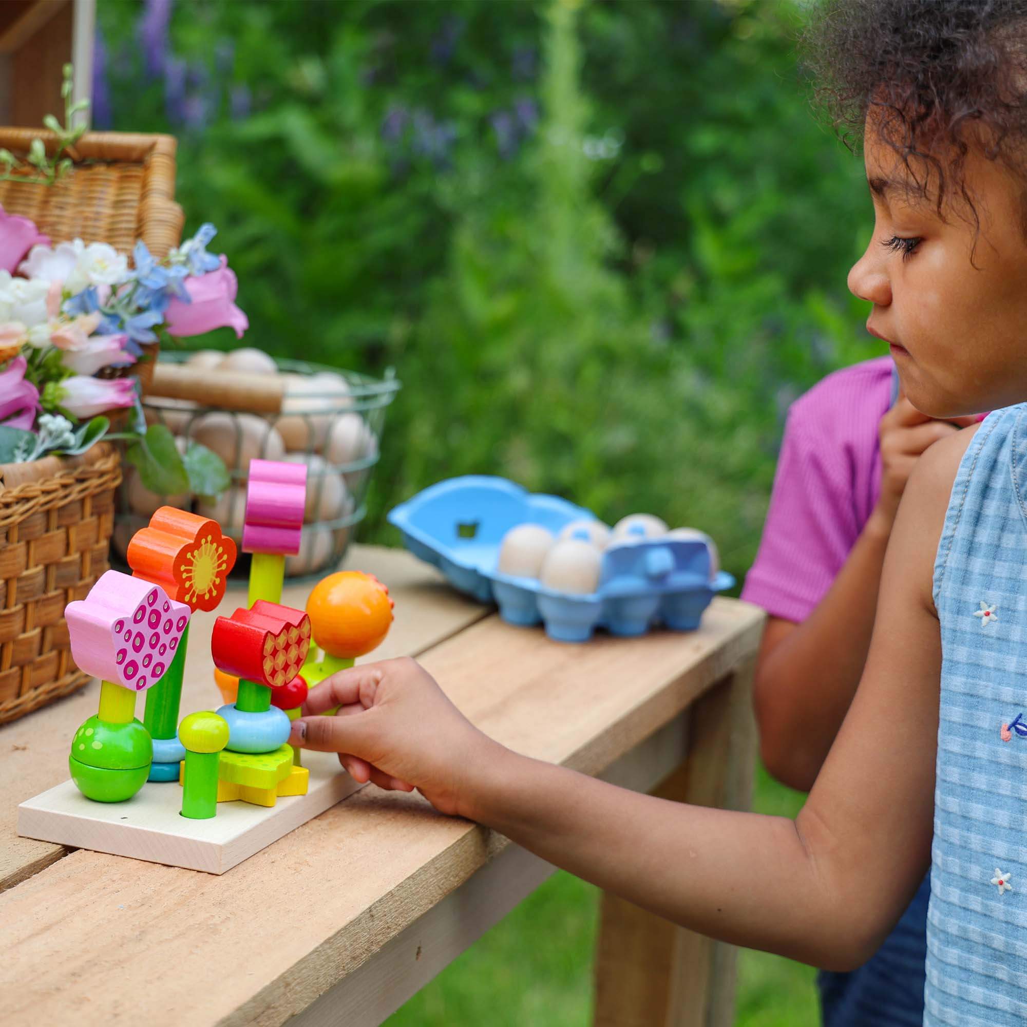 Flower Garden Wooden Sorting and Stacking Game for Toddlers