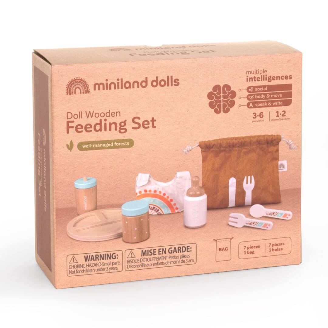 Miniland Wooden Doll Feeding Set with Plate and Bottle