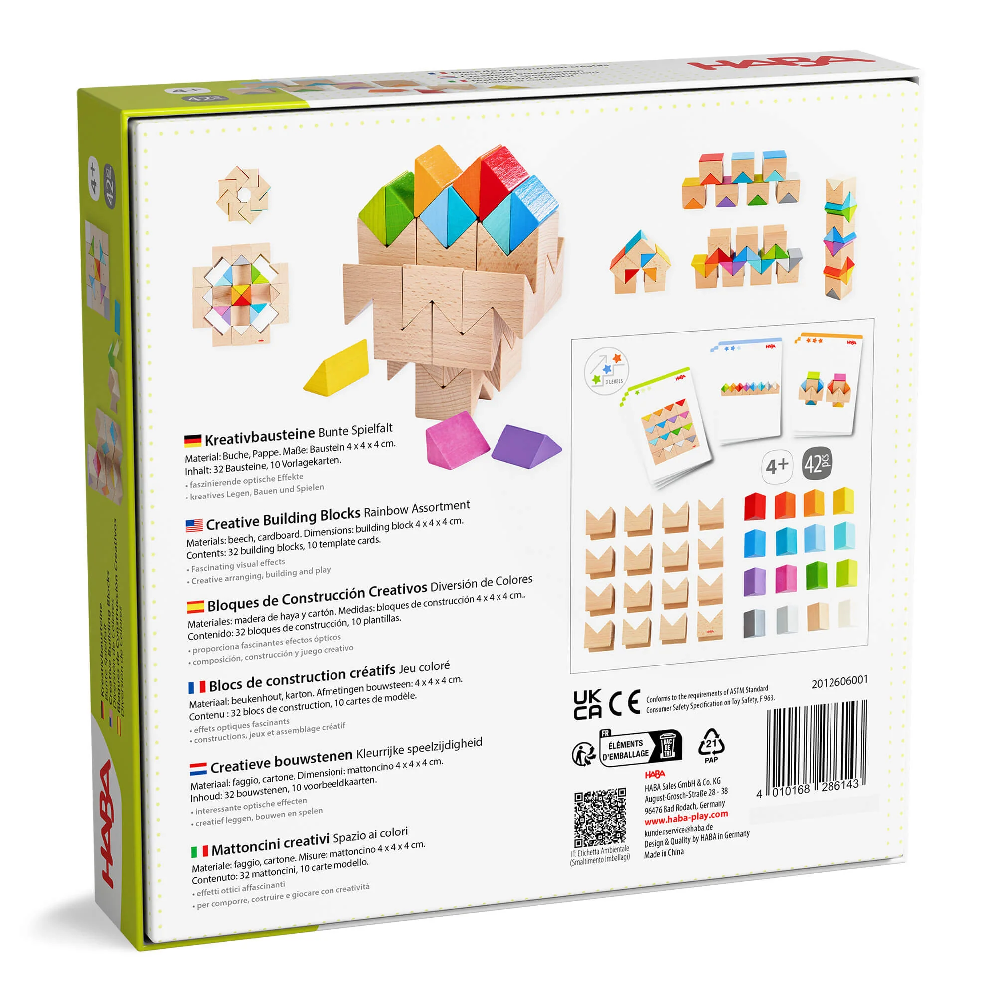 Colorful Triangle Wooden Block Game with 32 Blocks and Pattern Cards