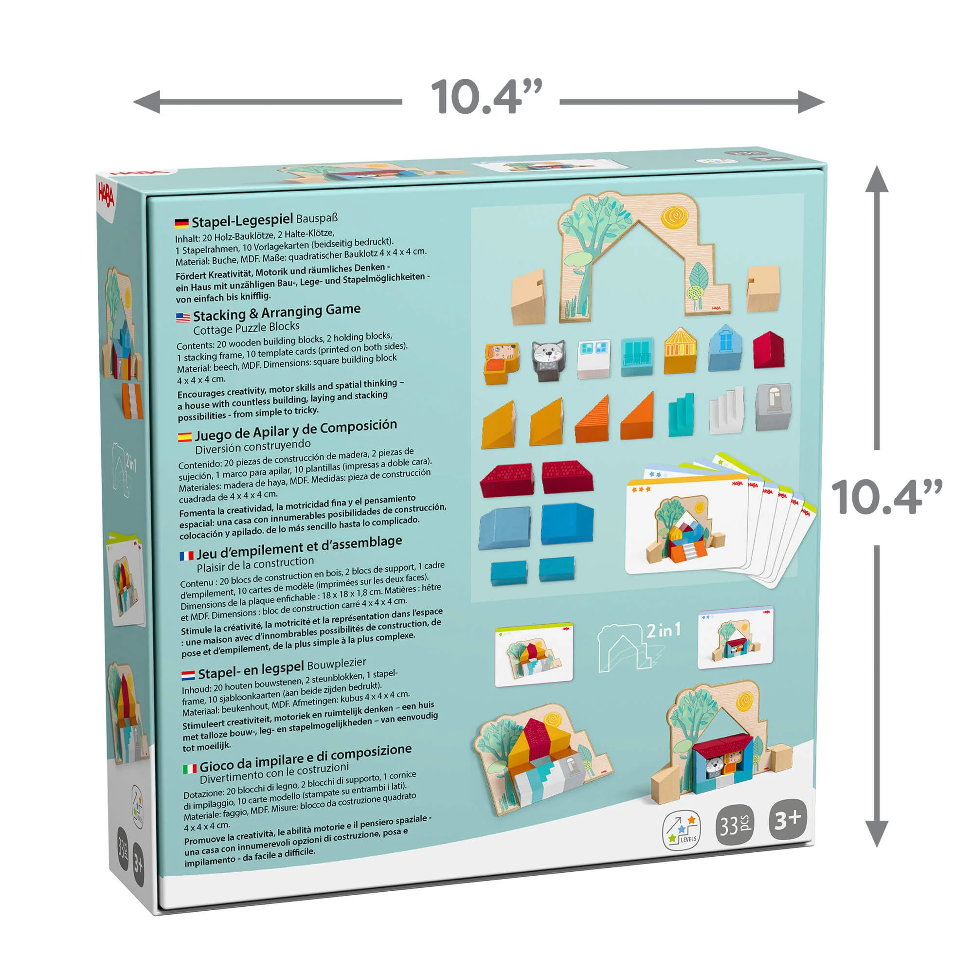 HABA Cottage Puzzle Blocks Game with 20 Wooden Blocks and Cat and Dog