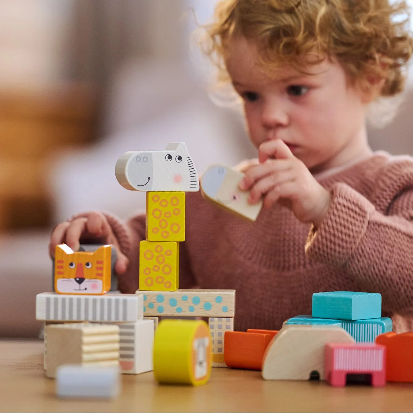 Animal Parade Blocks: 25 Beech Wood Building Blocks for Kids