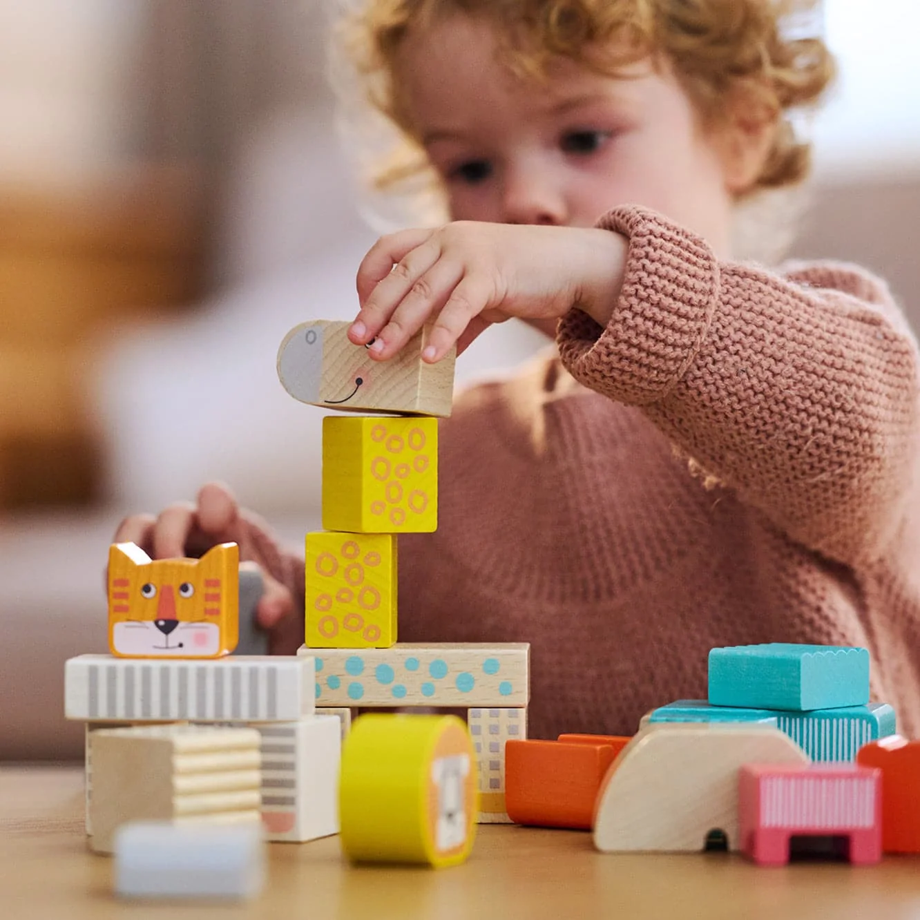 Animal Parade Blocks: 25 Beech Wood Building Blocks for Kids
