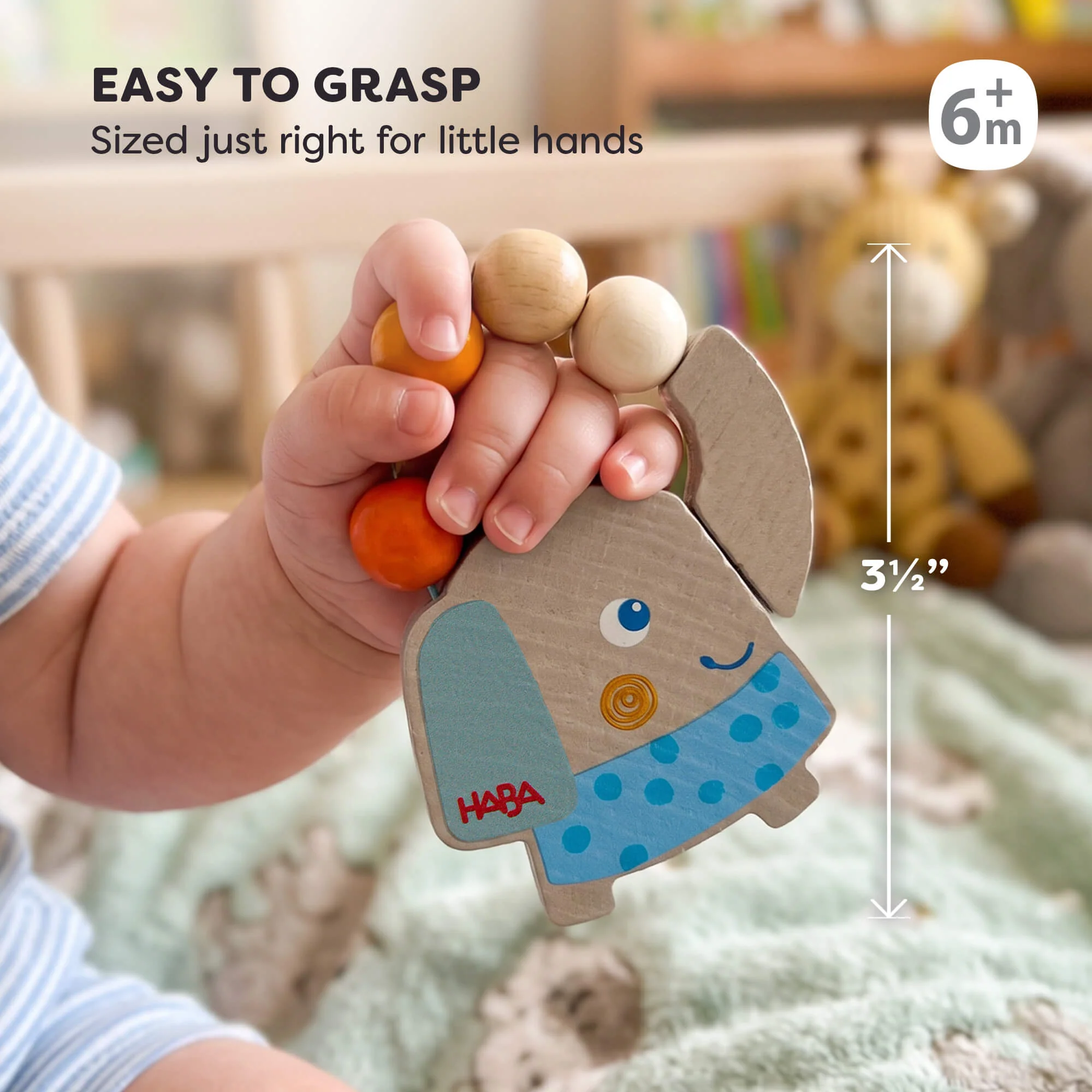 Wooden Elephant Rattle & Grasping Toy for Babies