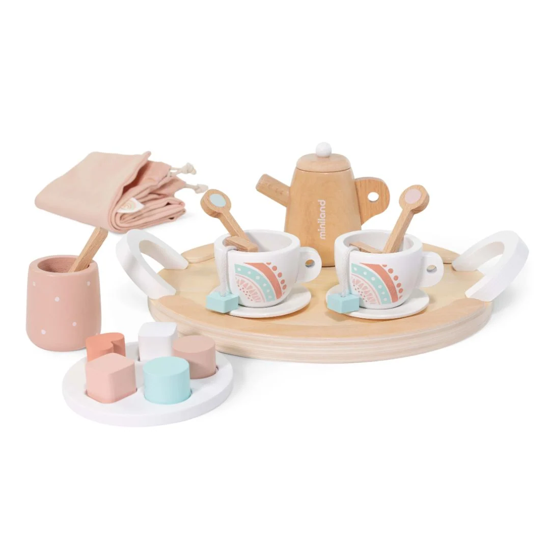Wooden Doll-Sized Tea Set for Miniland Dolls