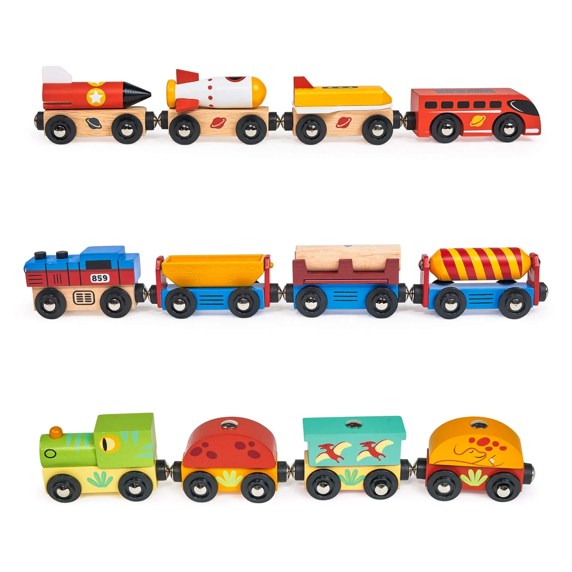 Mentari Adventure Wooden Trains Bundle with Space, Cargo and Dinosaur Trains