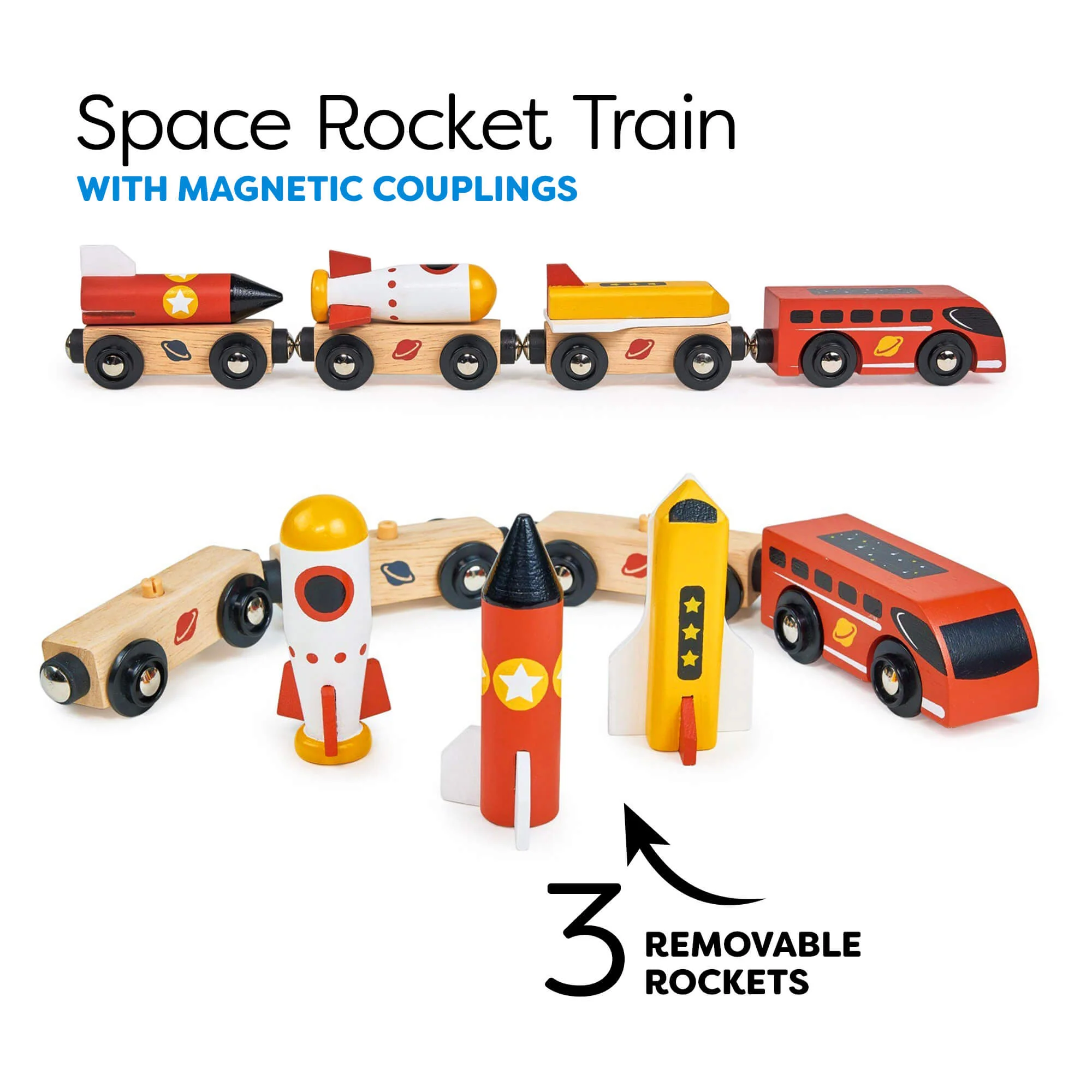 Mentari Adventure Wooden Trains Bundle with Space, Cargo and Dinosaur Trains