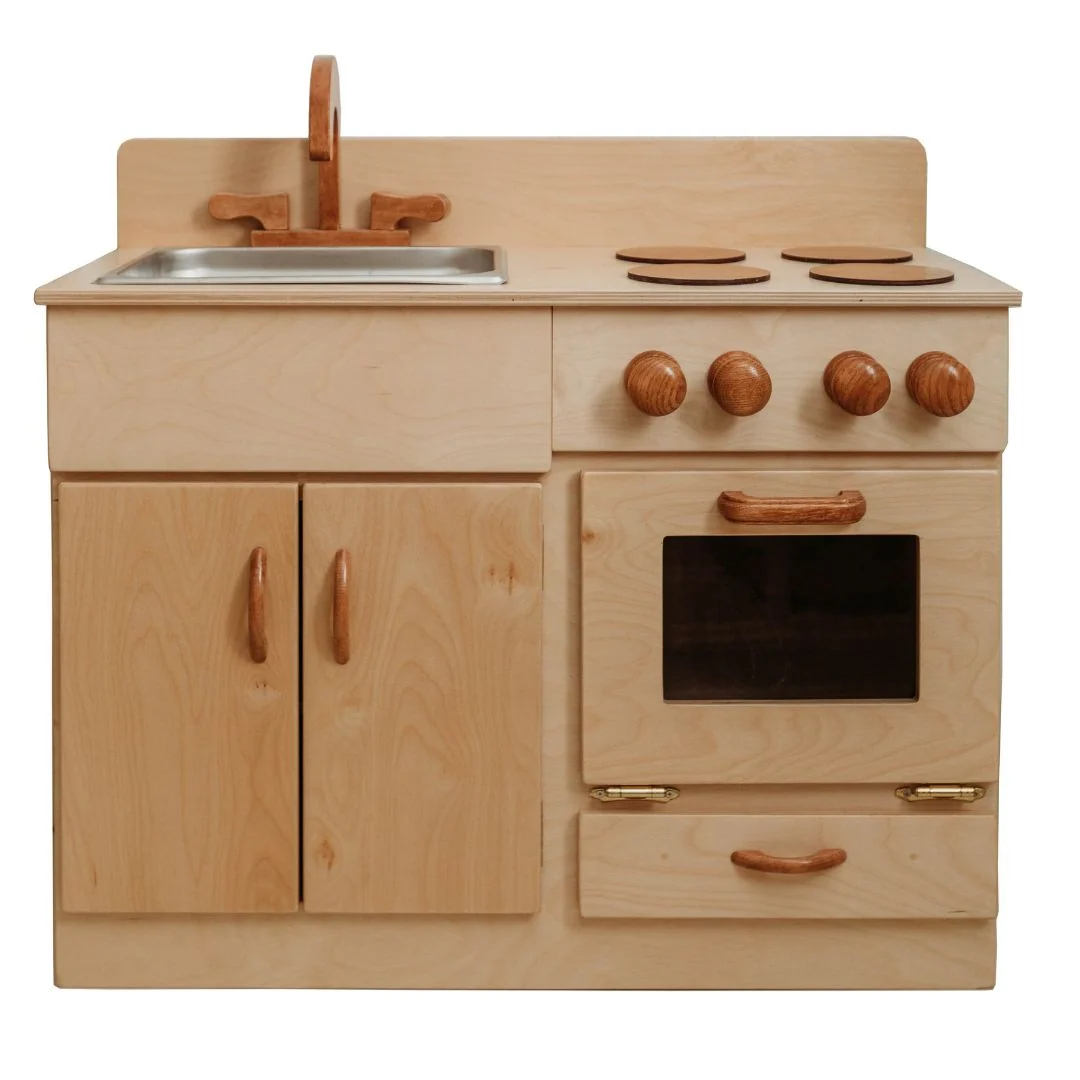 Classic Wooden Play Kitchen in Natural Finish for Preschools