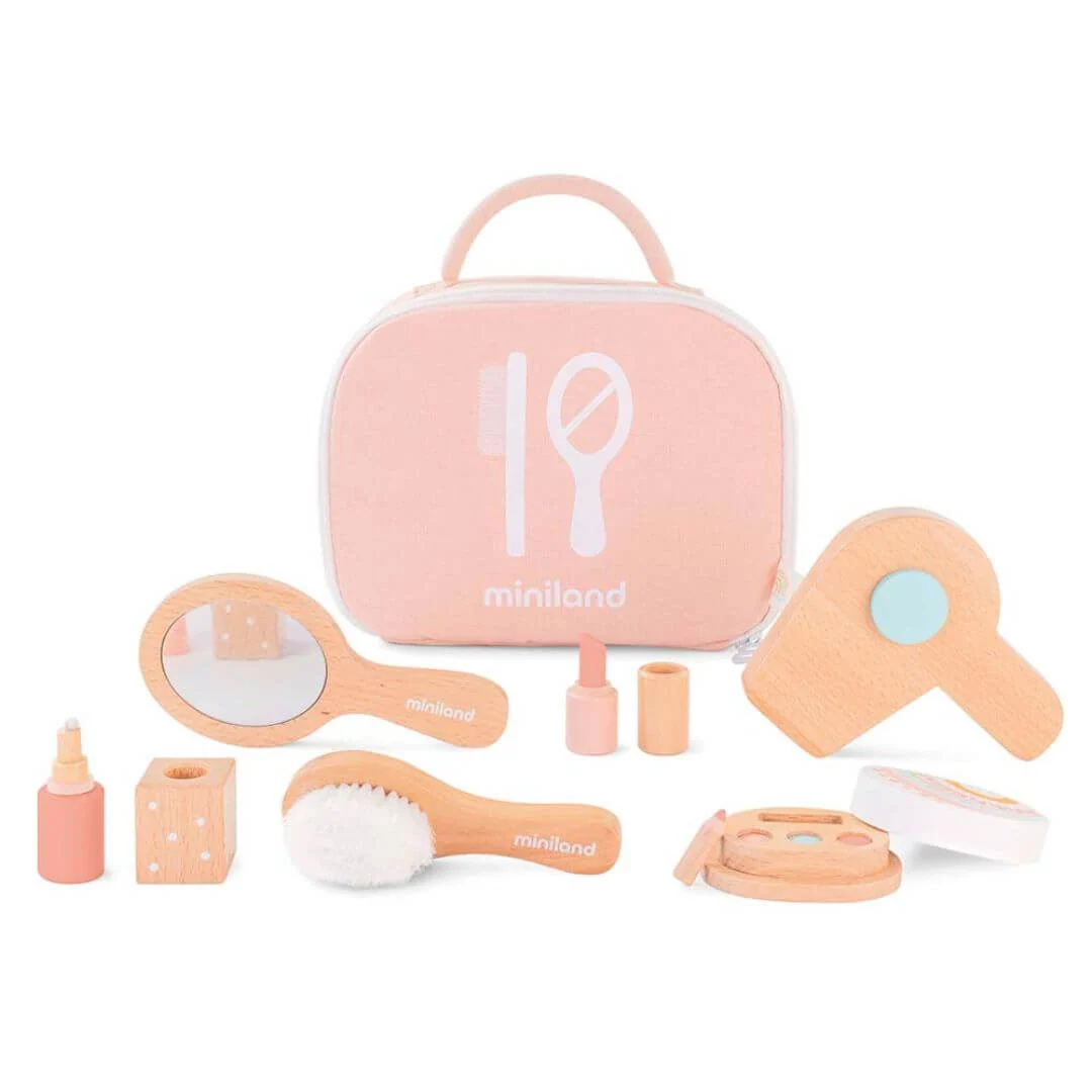 Miniland Wooden Doll Beauty Set with Mirror, Brush and Carry Case