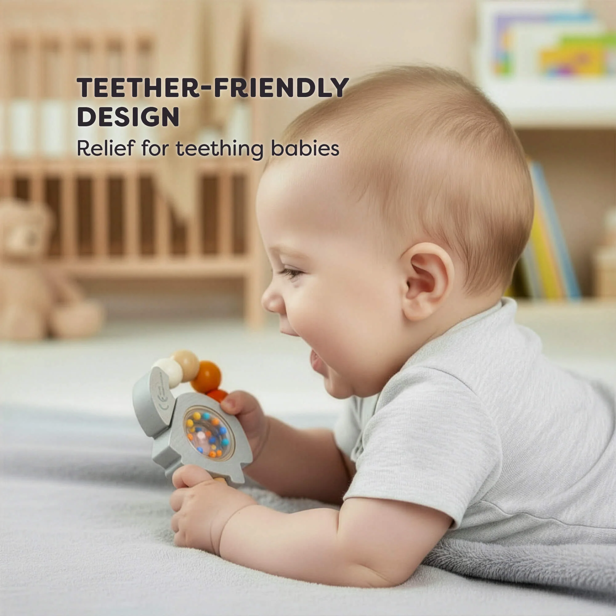Wooden Elephant Rattle & Grasping Toy for Babies