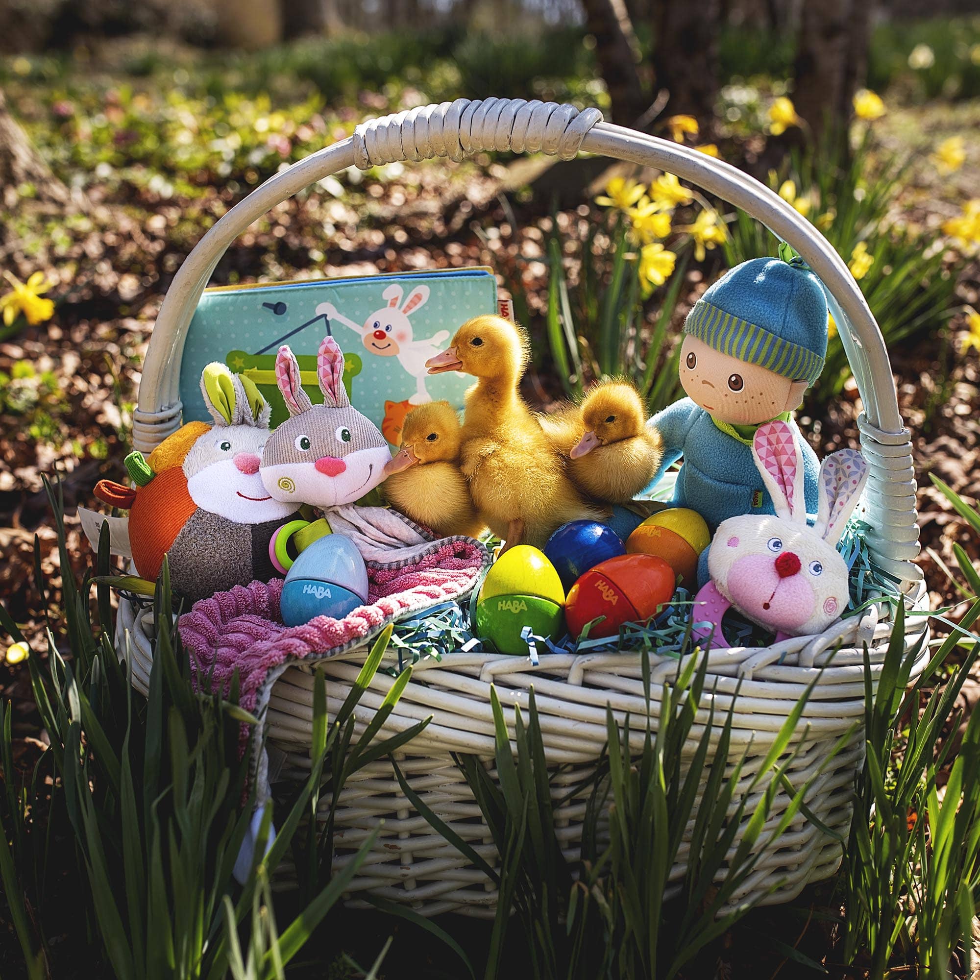 Bunny Lovey Baby Blankie with Rattle Rings and Pacifier Strap