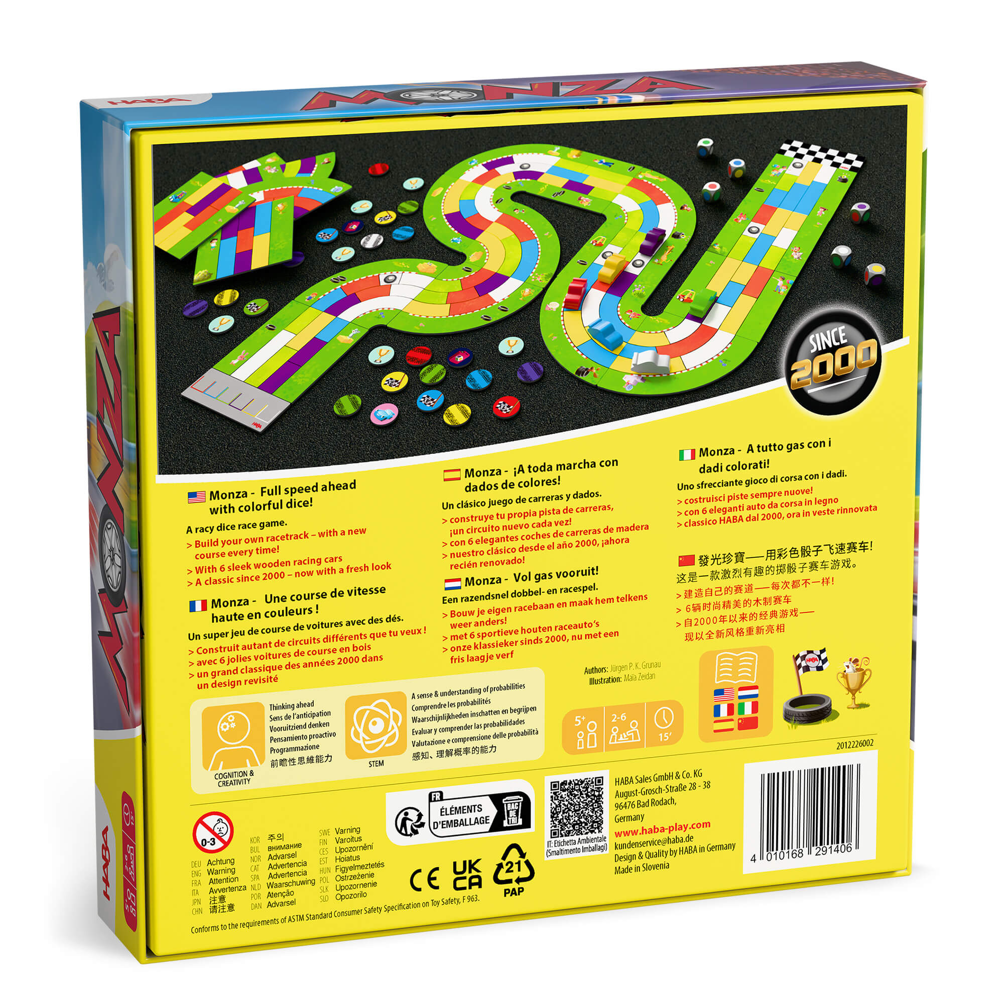 HABA Monza Racing Game with 20 Modular Track Tiles and 6 Wooden Cars