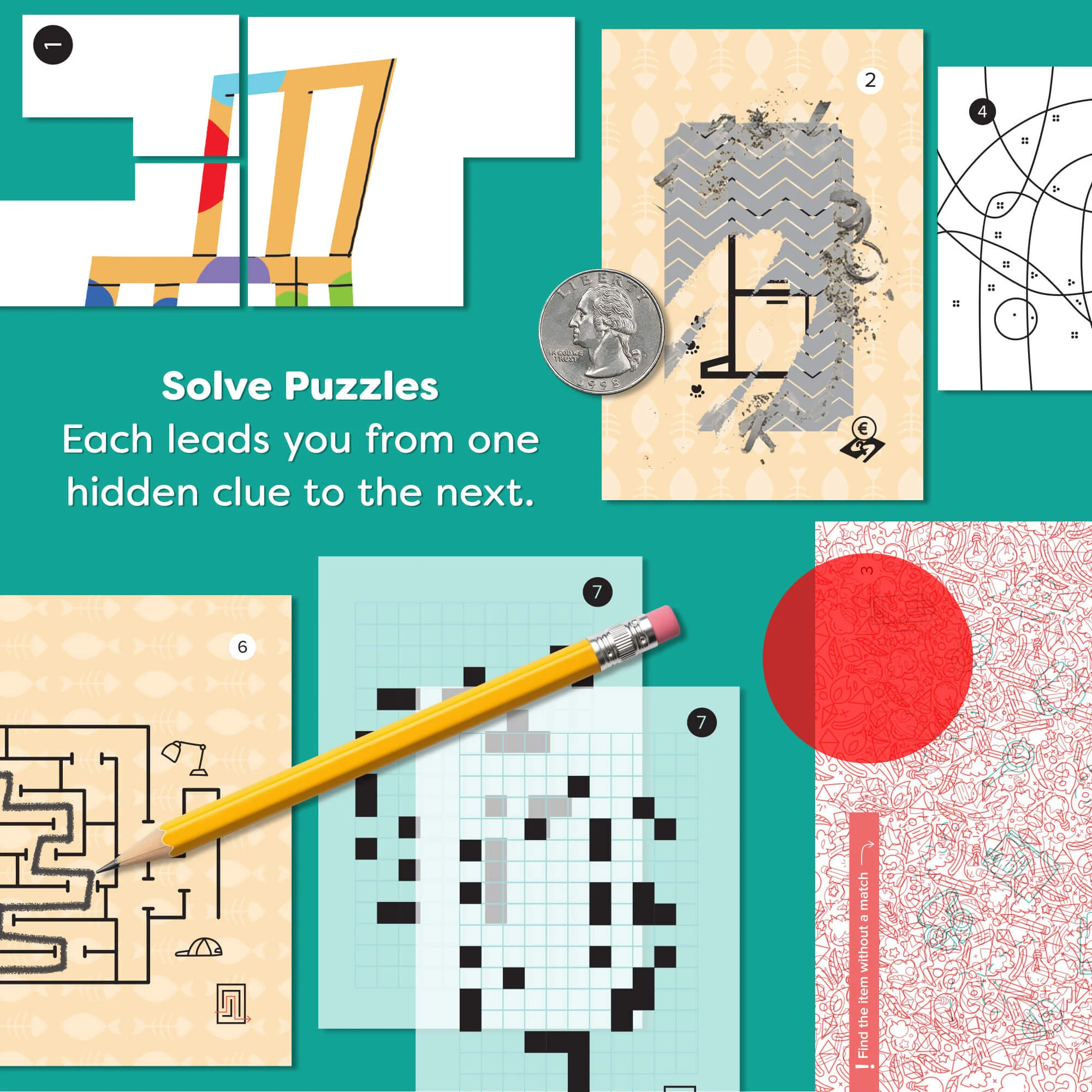Secret Agent Treasure Hunt Party Game with 7 Clue Envelopes