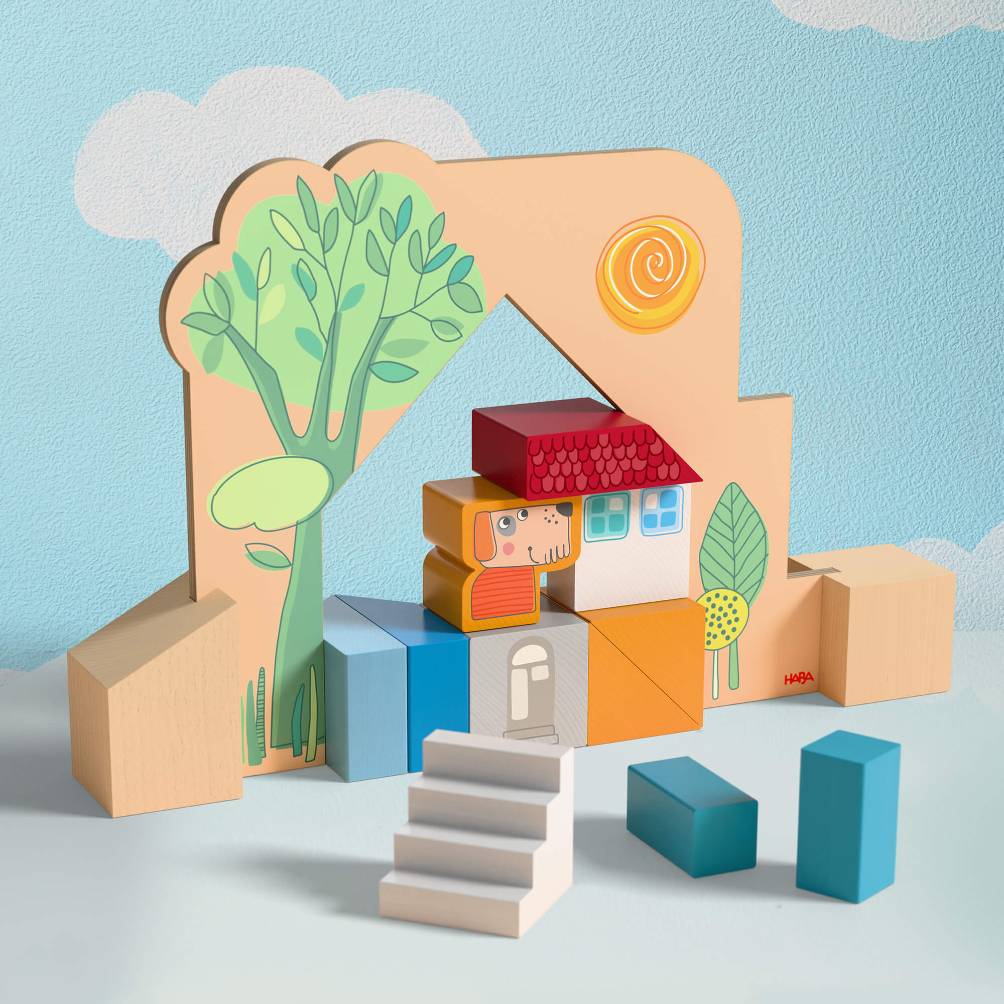 HABA Cottage 拼图积木游戏（含20块木制积木及猫狗）