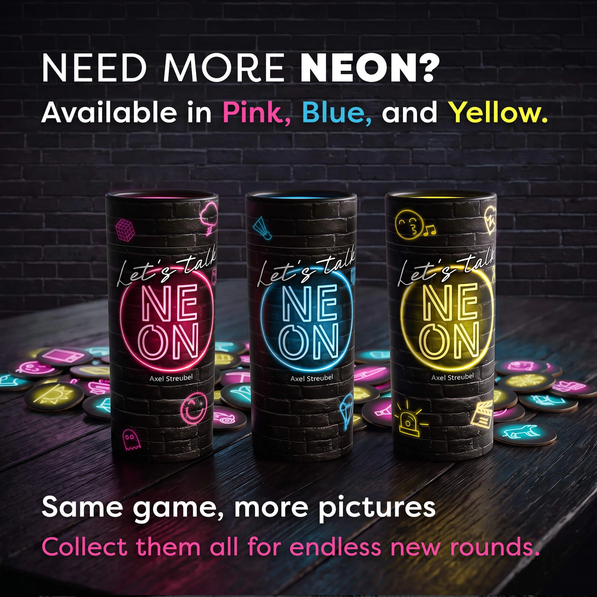 Let's Talk NEON Party Game with 50 Double-Sided Tiles