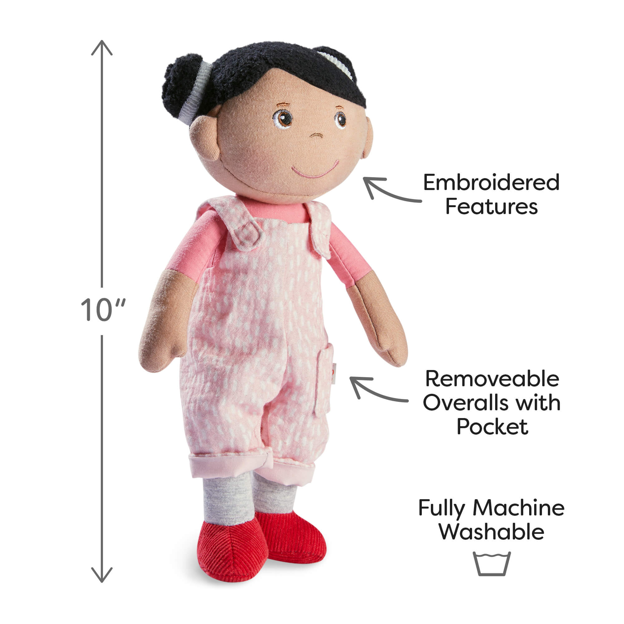 Snug Up Doll Rumbi: Soft Baby Doll with Removable Overalls and Pocket