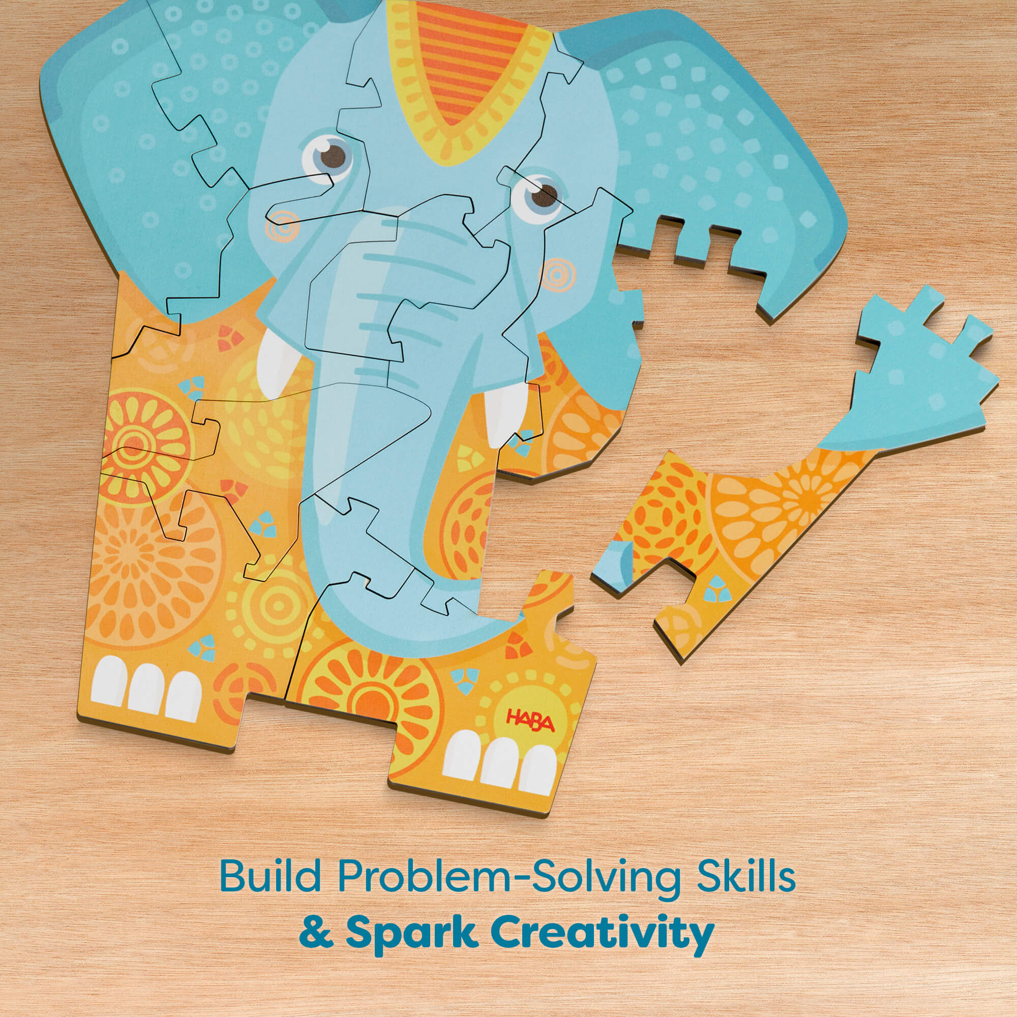 Elephant 2-in-1 Wooden Puzzle with 12 Double-Sided Pieces