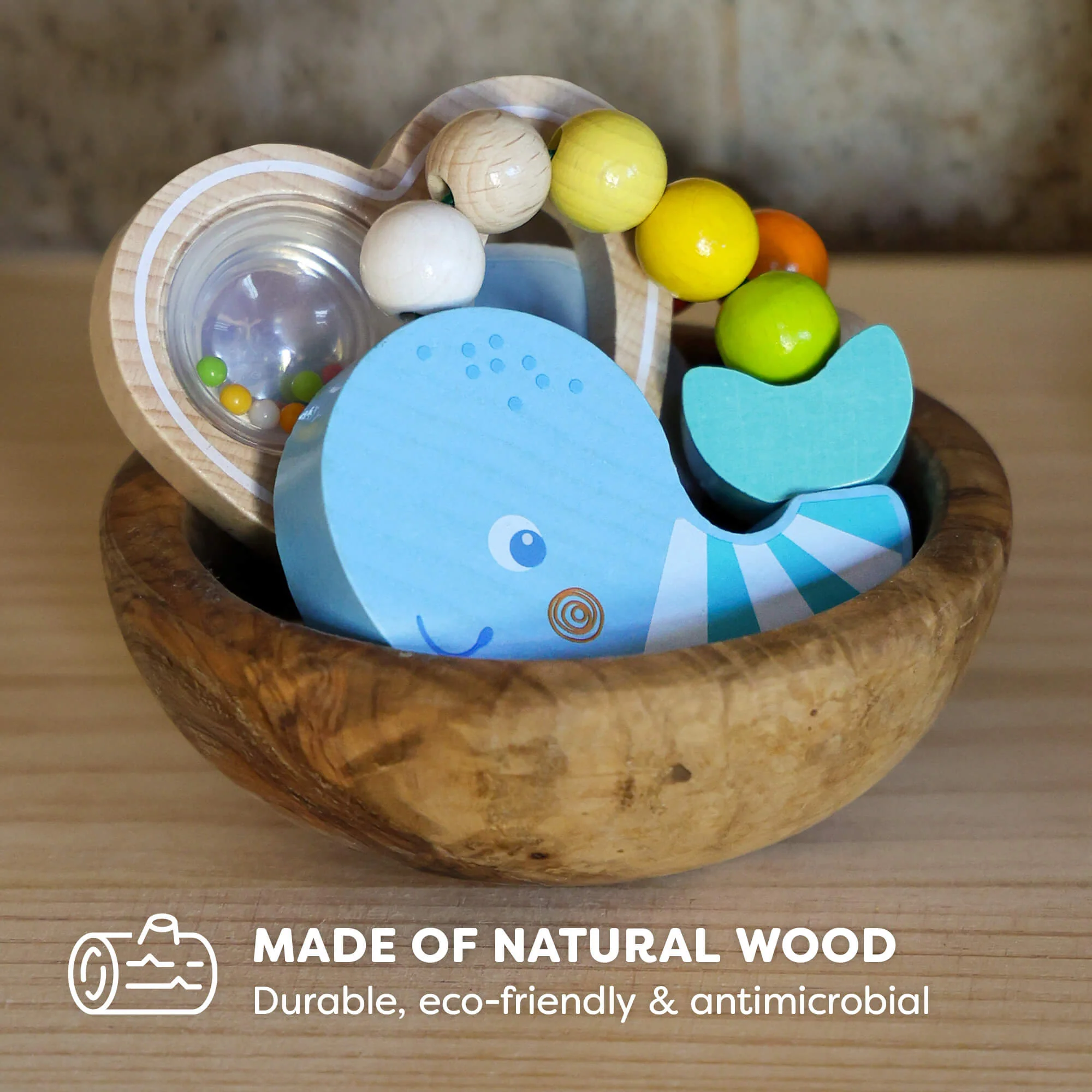 Wooden Whale Rattle & Grasping Toy for Babies