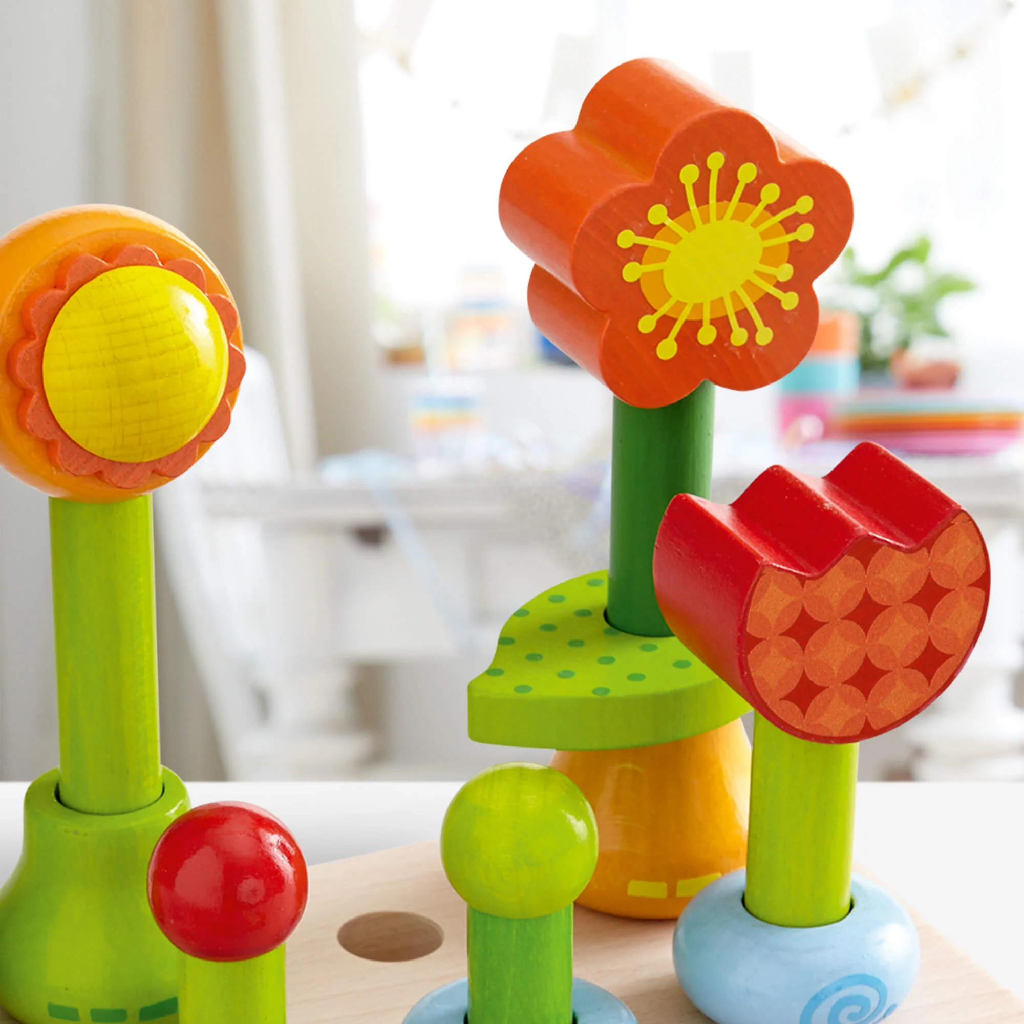 Flower Garden Wooden Sorting and Stacking Game for Toddlers