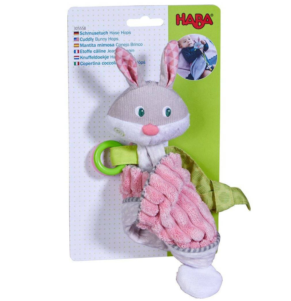 Bunny Lovey Baby Blankie with Rattle Rings and Pacifier Strap