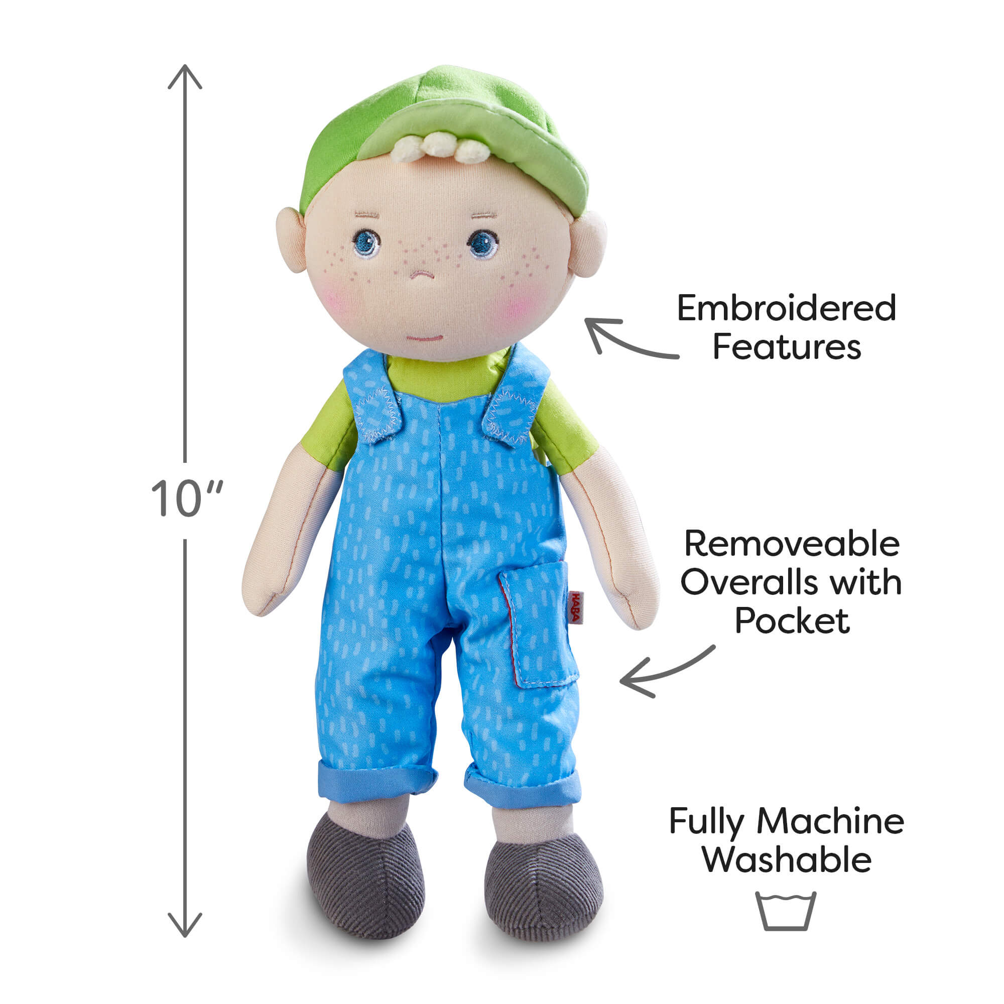 Snug Up Doll Till Soft Boy Doll in Blue Overalls for Toddlers