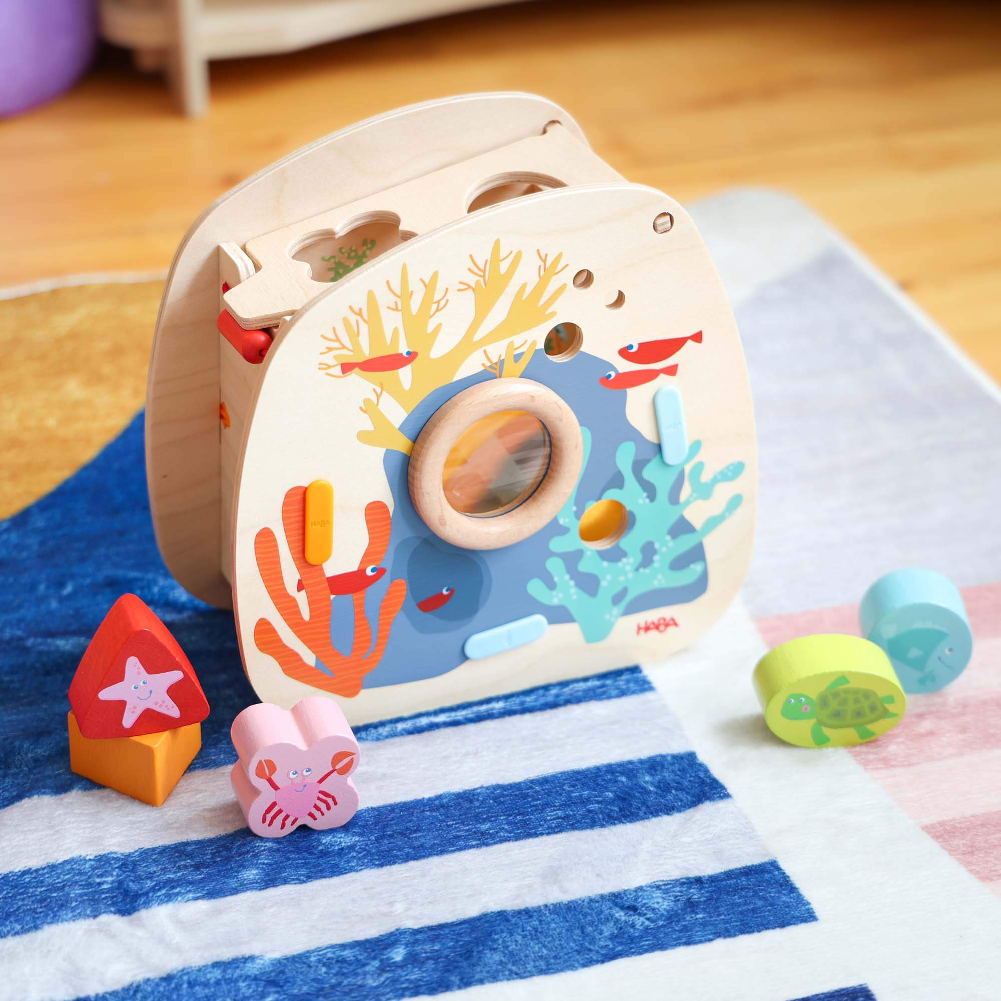 Underwater World Wooden Shape Sorter with Five Sea Creature Blocks