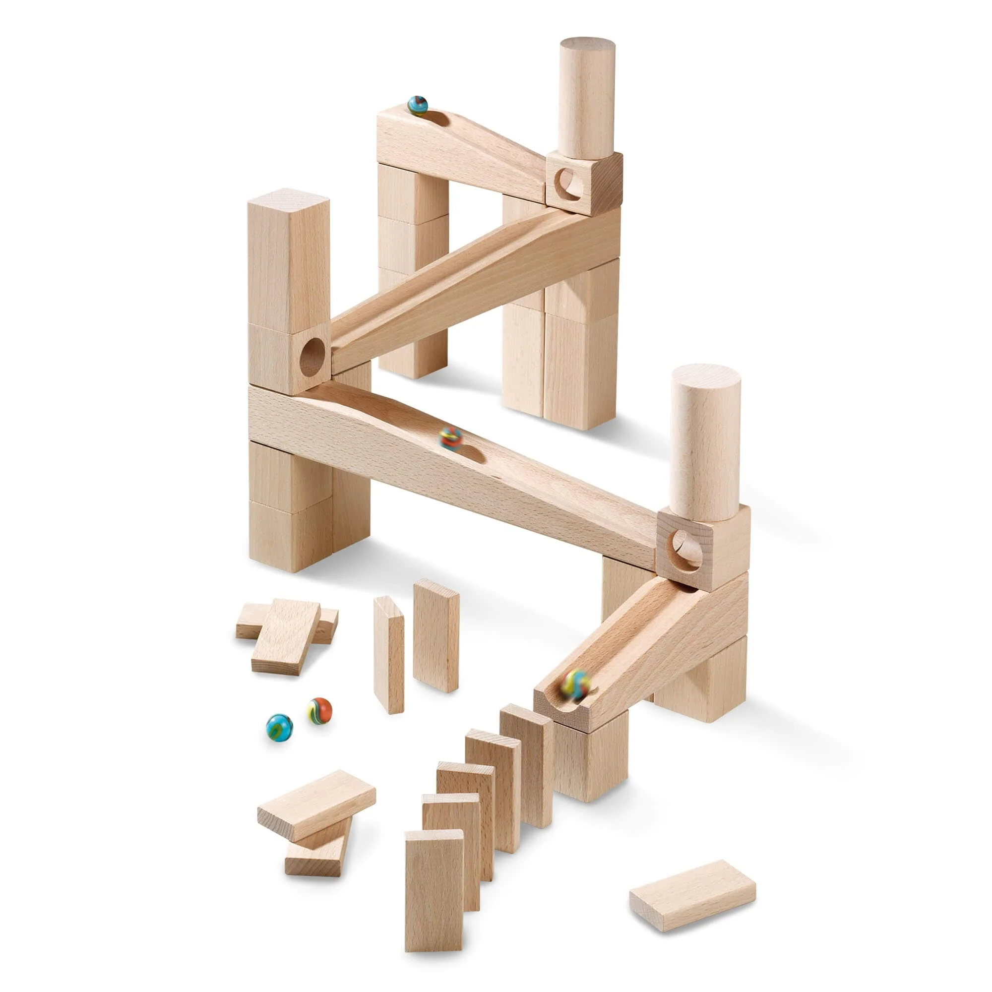 Marble Run Starter Set with Wooden Blocks, Ramps and Marbles