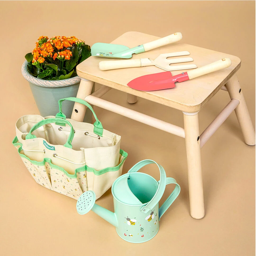 Miniland Kids Gardening Set with Tools, Watering Can and Storage Tote