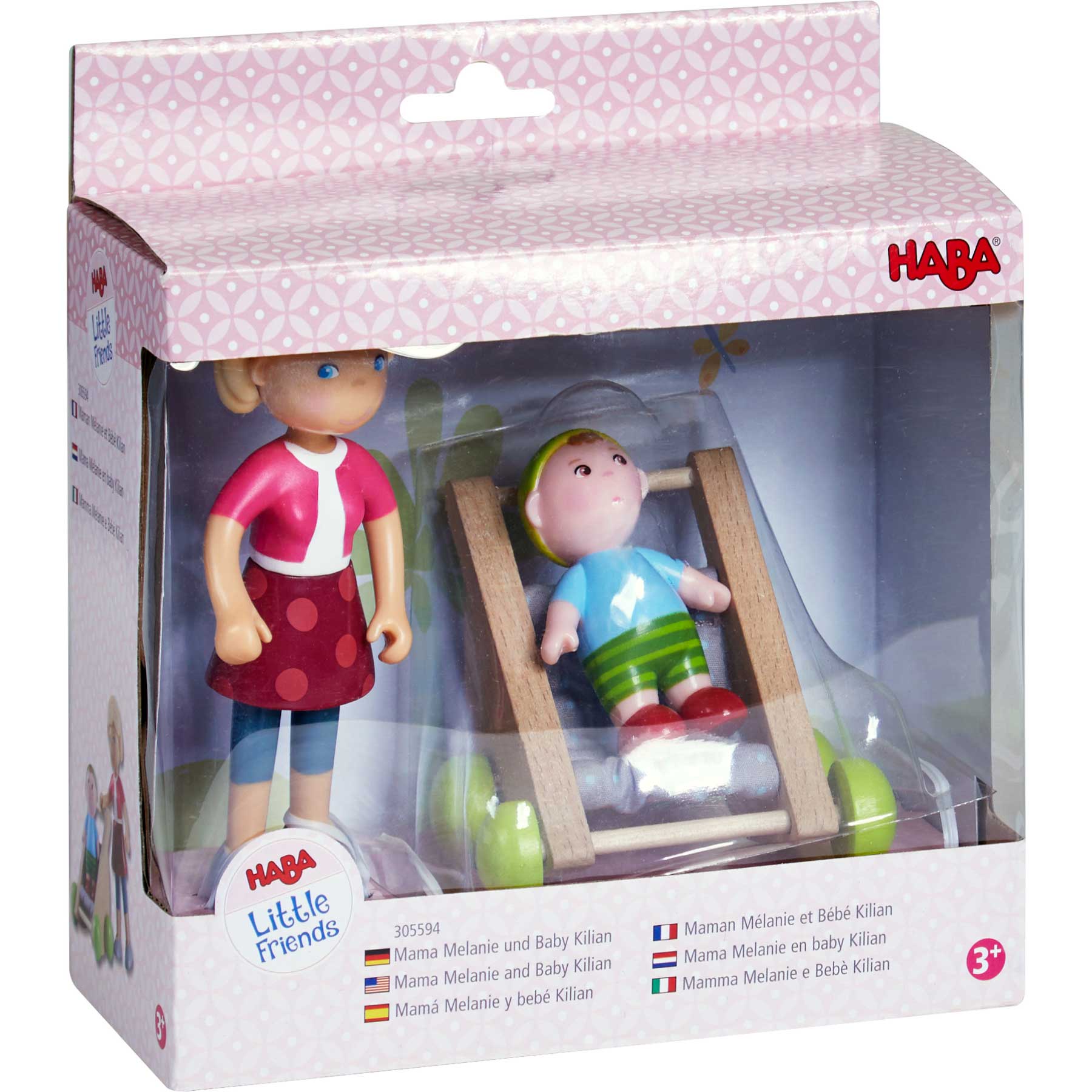 Little Friends Mama Melanie and Baby Kilian Dolls with Wooden Stroller