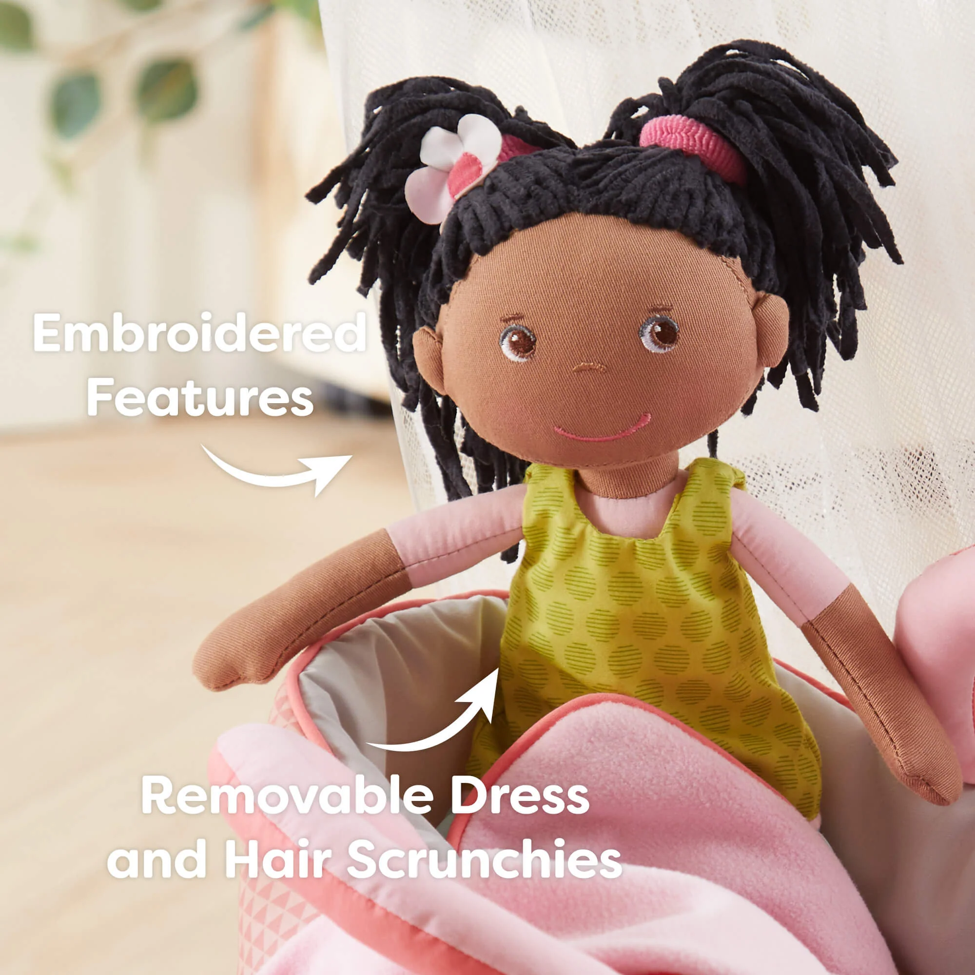 Cari 12" Soft Doll with Chenille Pigtails and Green Dress