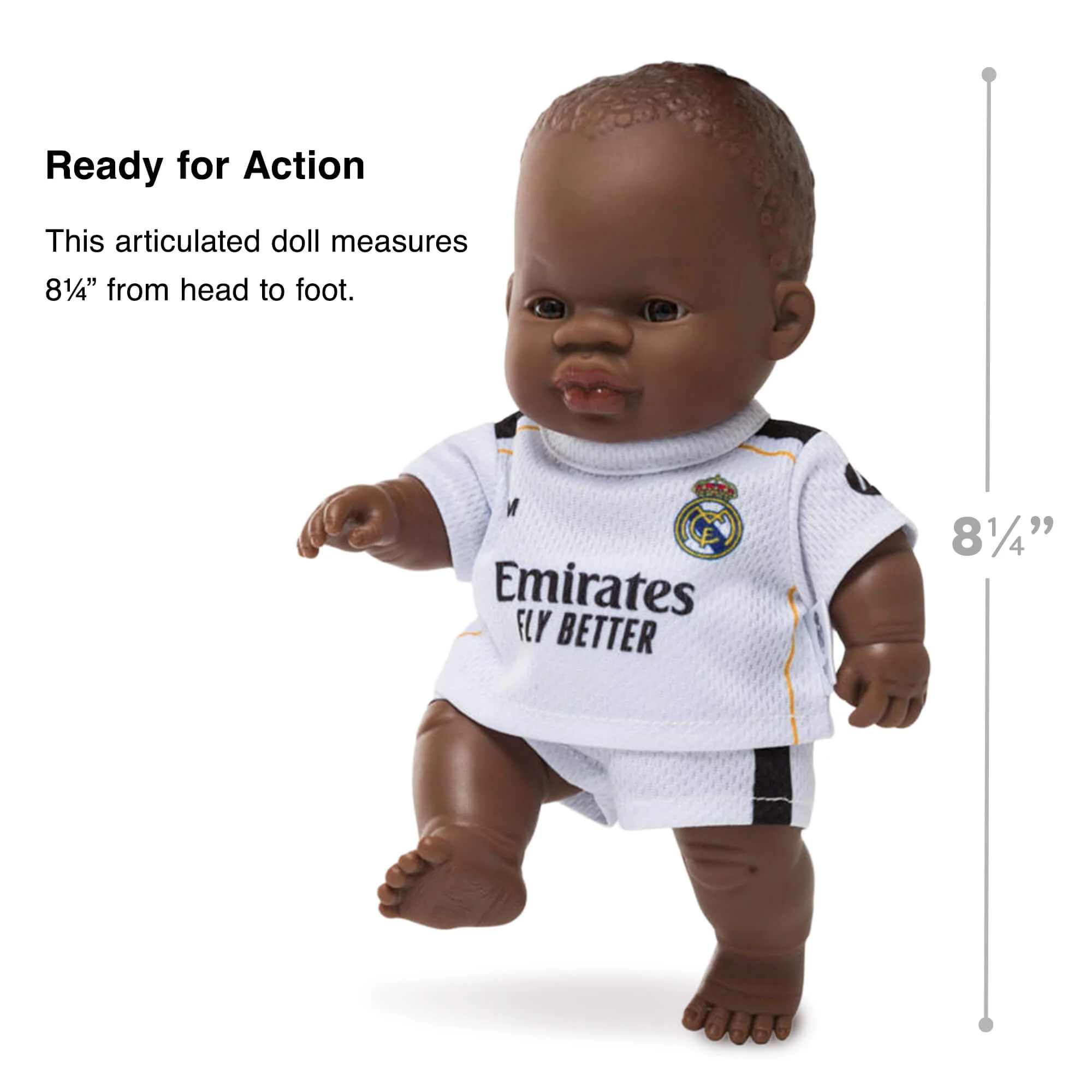 Miniland Real Madrid African Boy Soccer Doll for Little Fans