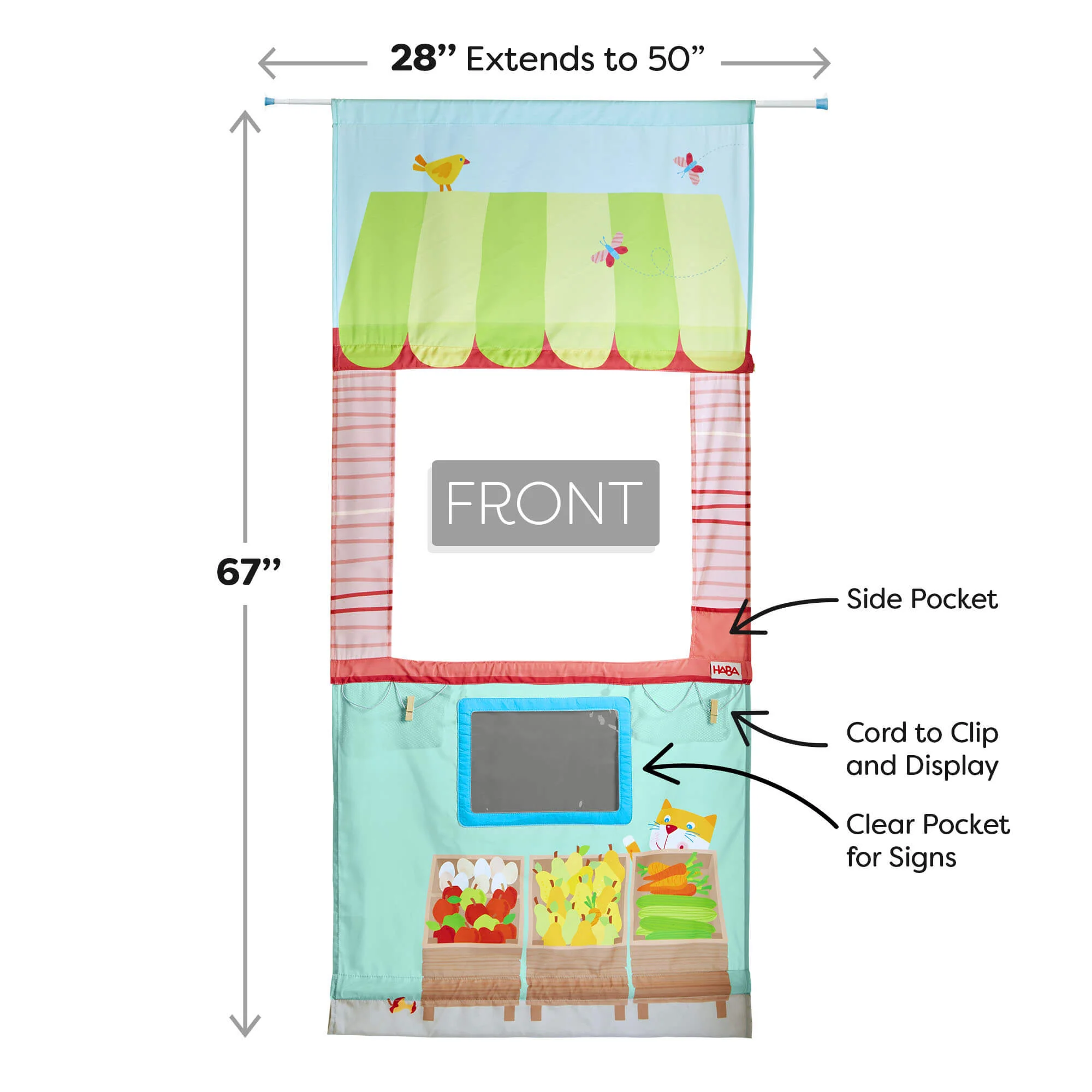 Hanging Doorway Play Store with Telescopic Rod and Beech Slats