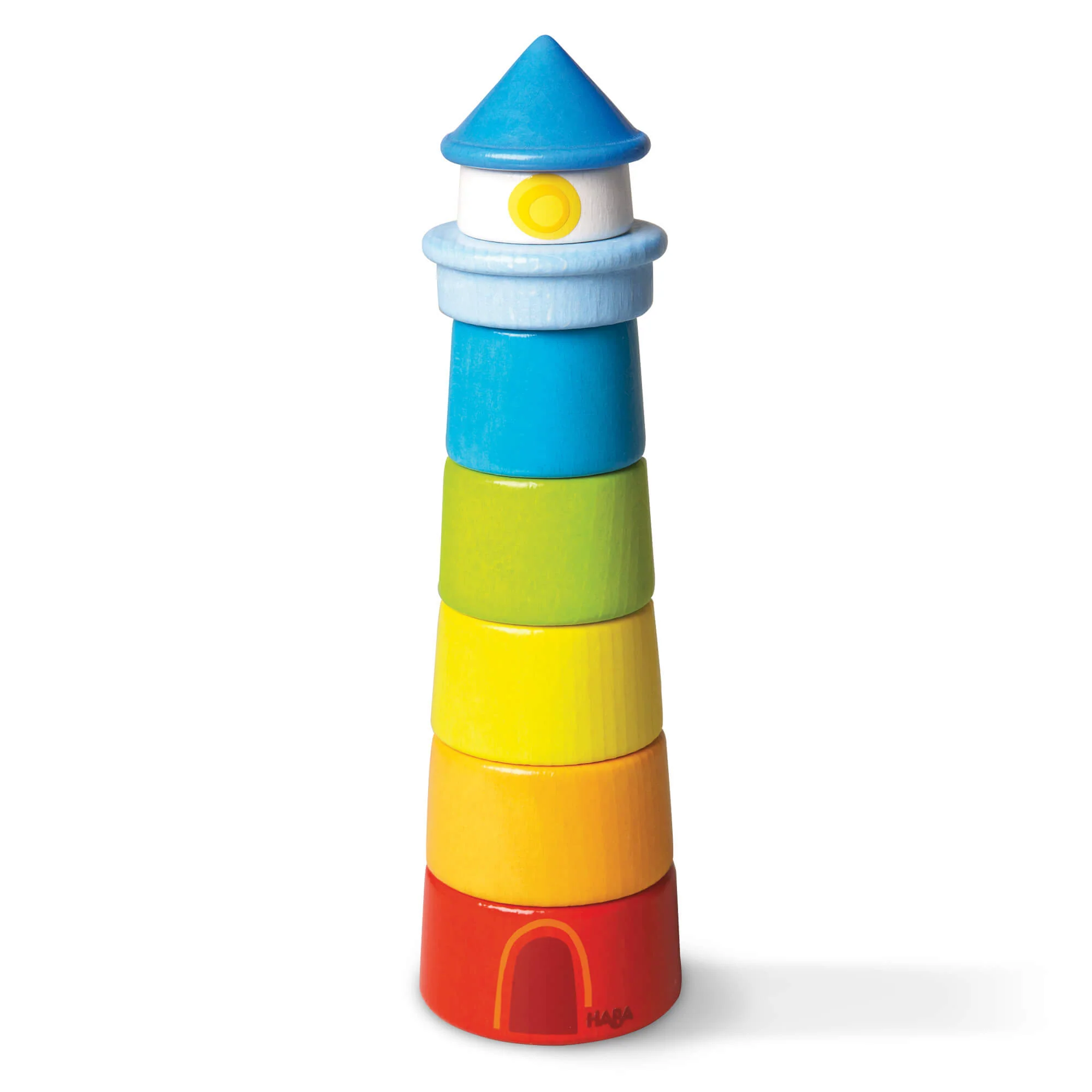 Lighthouse Stacking Game Wooden Rainbow Stacker by HABA