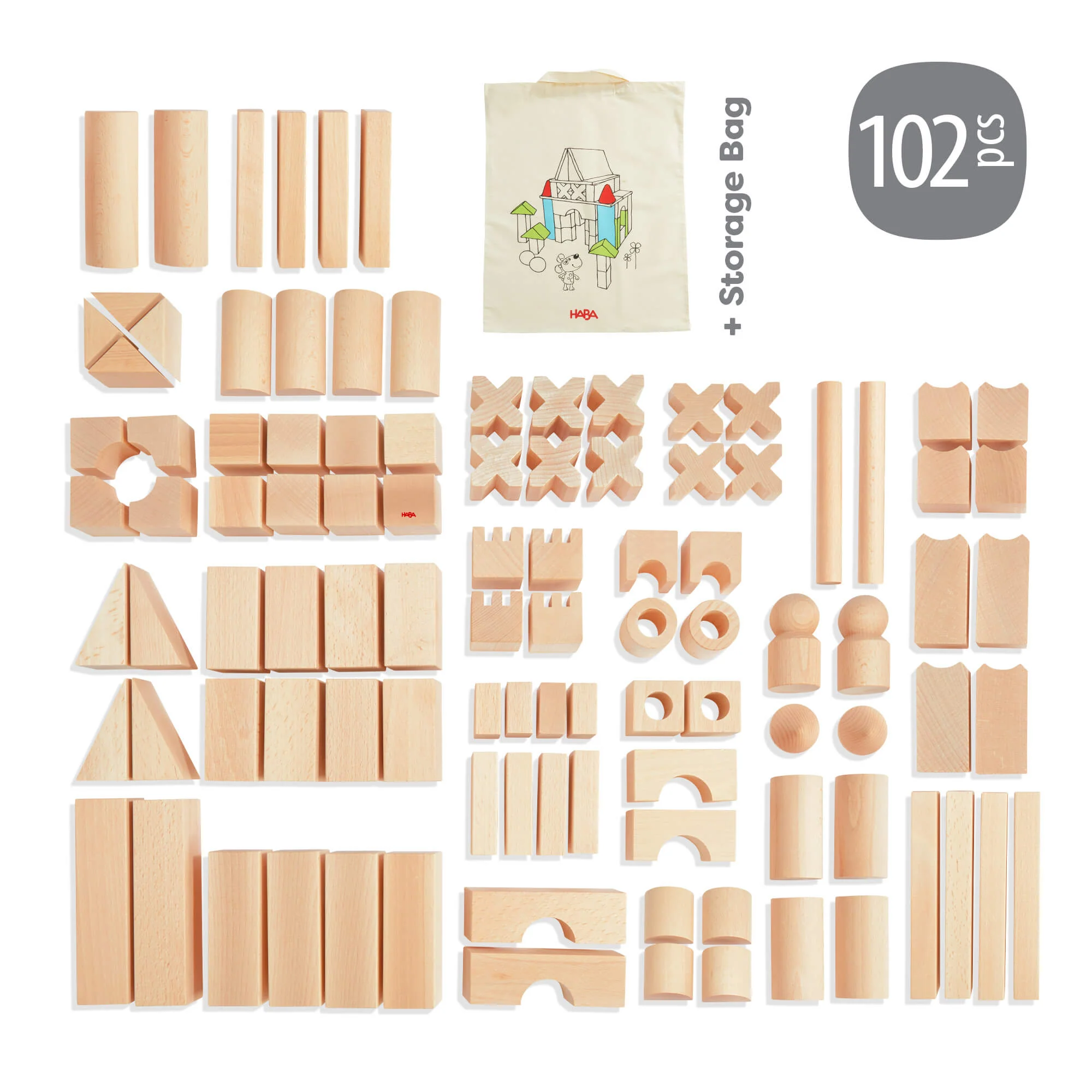 HABA Wooden Building Blocks 102 Piece Extra Large Starter Set for Toddlers