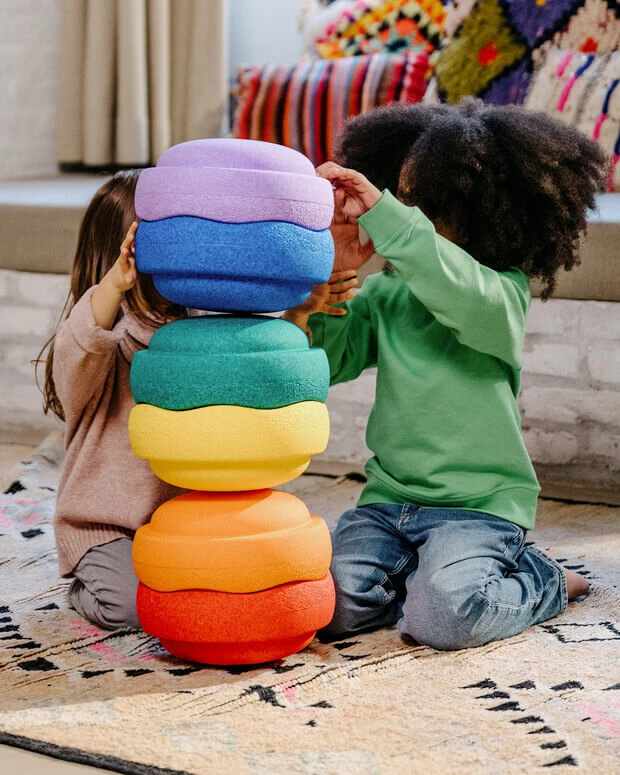 Stapelstein Original Rainbow Balance and Stepping Stones Set