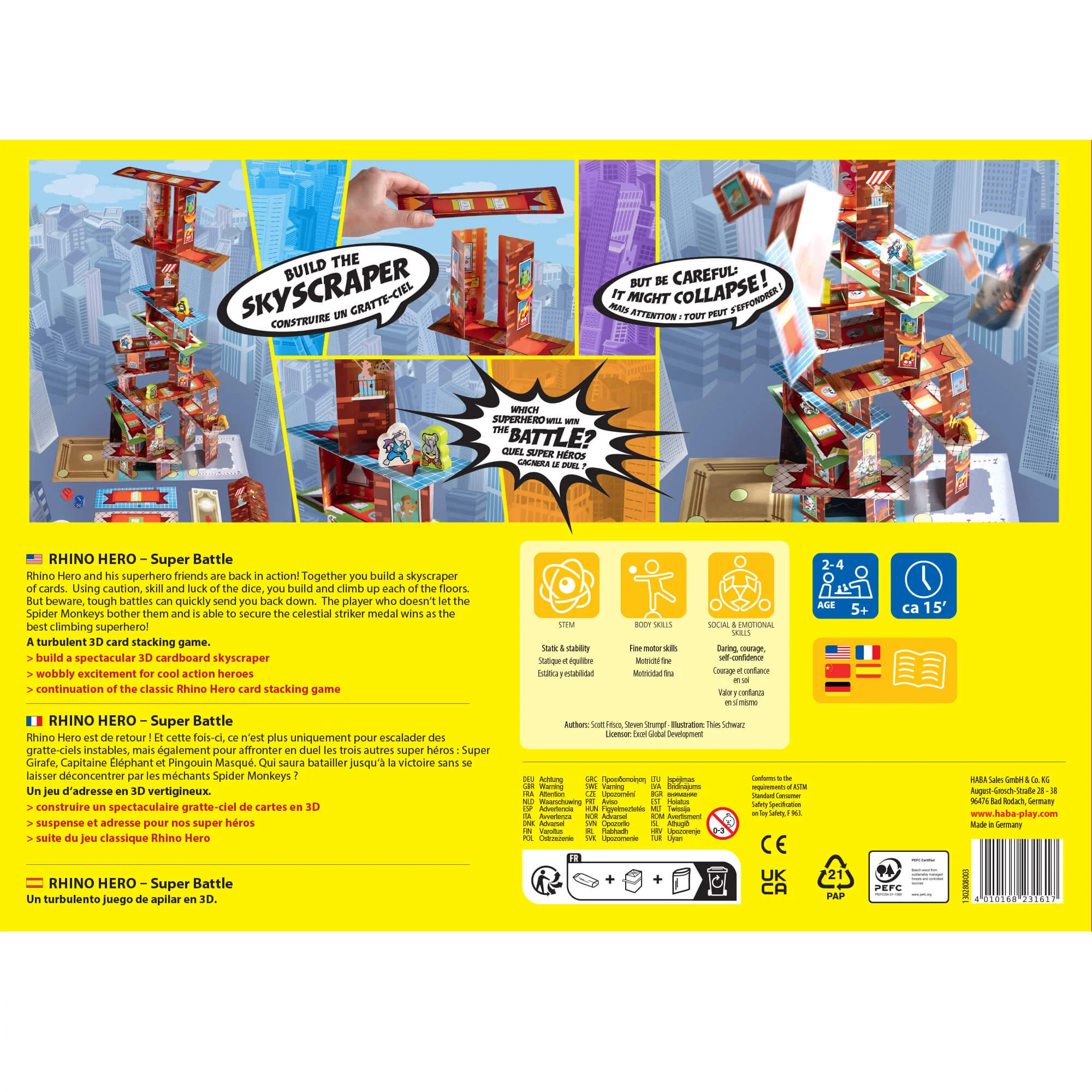 Rhino Hero Super Battle 3D Stacking Game for 2-4 Players